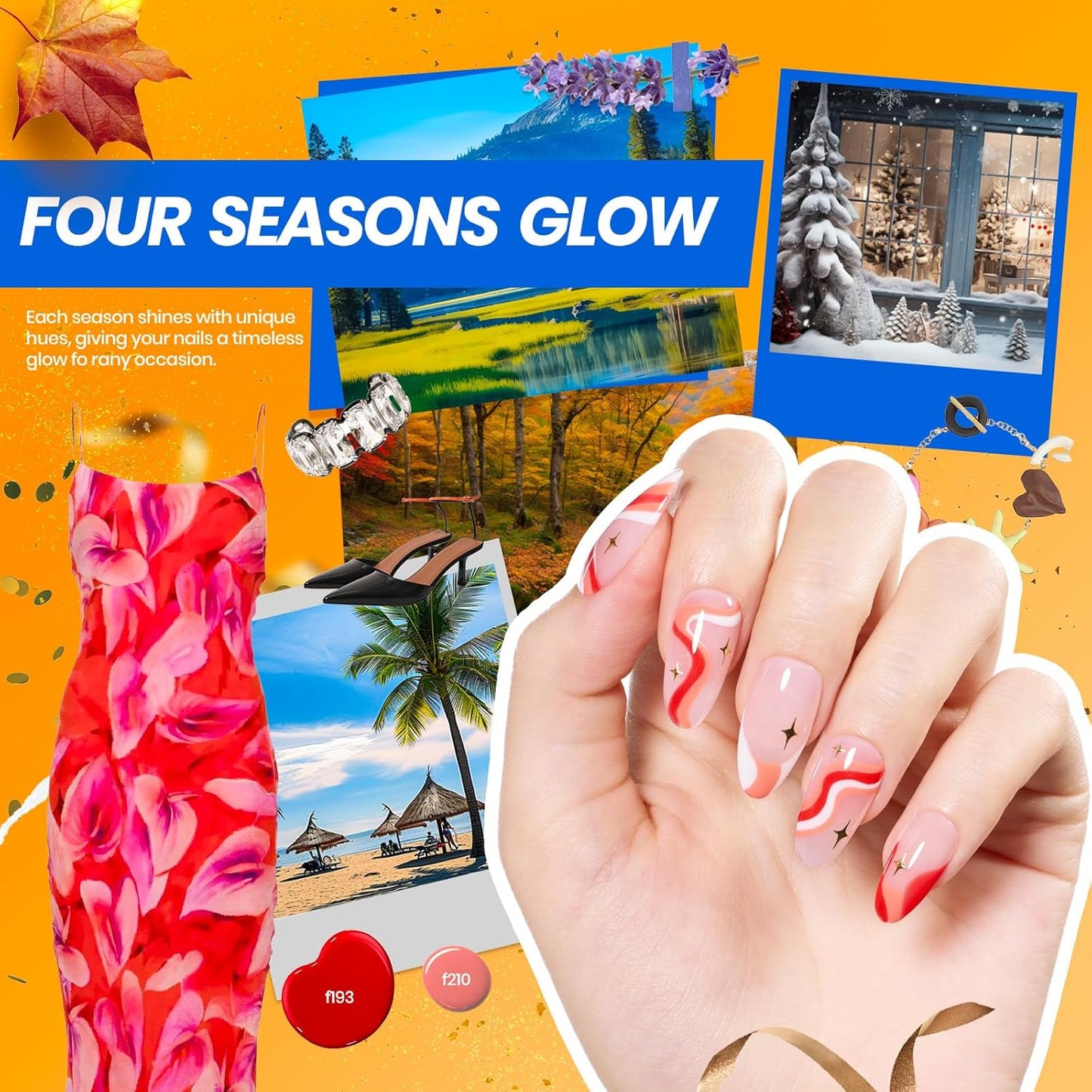 Beetles Gel Nail Polish Kit with U V Light -54 Pcs Gel Nail Kit Four Seasons Glow 32 Colors Set with Base Matte & Glossy Top Coat Soak Off Home DIY Manicure Nails Beginners Gifts for Women Teen Girls