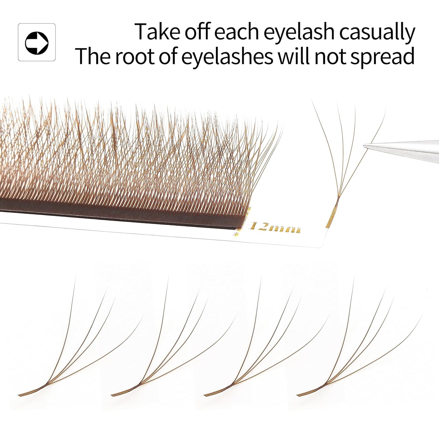 Lash Extensions Brown 4D W Eyelash Extensions W Shape 0.07mm Thickness C Curl 12mm Premade Fans Lashes Colored Lash Extension Volume Lashes Individual Lashes(W-Brown-4D-0.07-C,12mm)