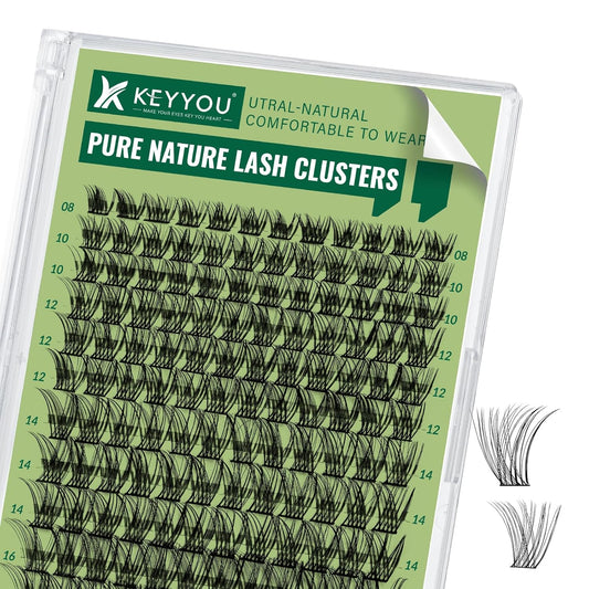 Natural Lash Clusters Wispy Eyelash Clusters 144 pcs Cluster Eyelash Extensions D Curl Individual Lashes 8-18MIX Mix Length Light and Natural Lashes Look with Thin Lash Band by KEYYOU(N02-8-18MIX-D)