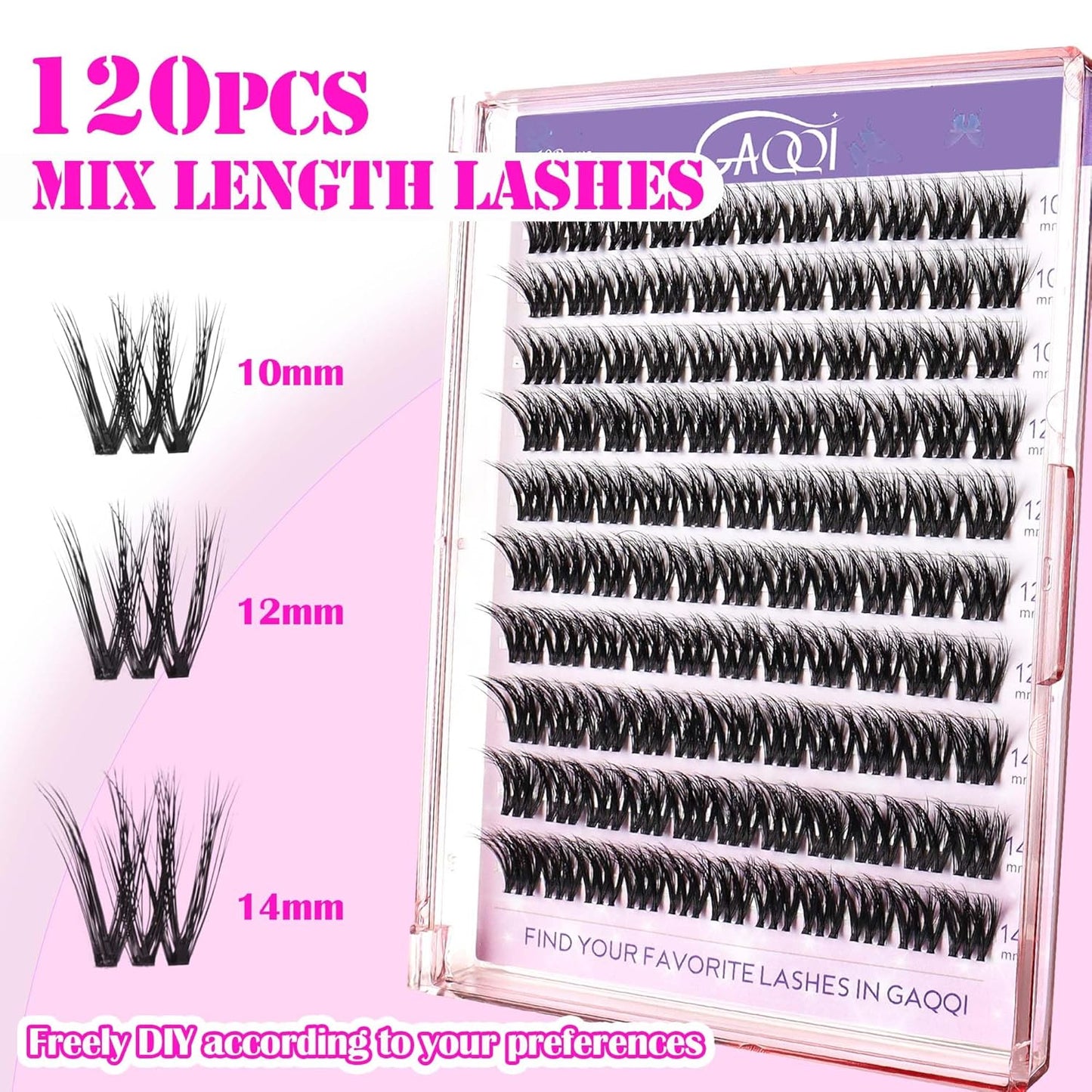 GAQQI Lash Clusters, Cluster Eyelash Extensions 110 Cluster Lashes, Wispy Volume Eyelash Clusters 10-14mm, Multilayered 3D Individual Lashes, Soft and Thin Band (3D-GQ08)