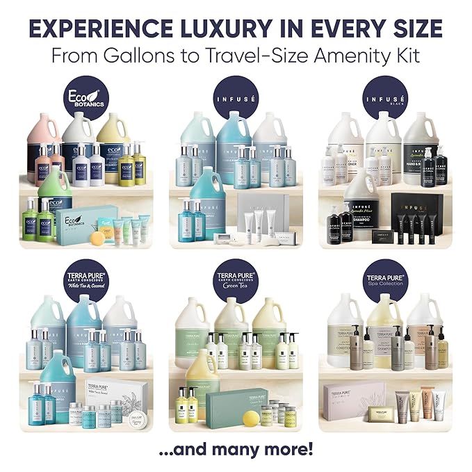 Infuse Black Amenity Kit | Boxed Hotel Toiletries | Bulk Set 1 oz Travel Size Shampoo, Conditioner, Lotion, Body Wash & Cleansing Bar for Guest Hospitality AirBnB/Vacation Rentals | 300 Pieces