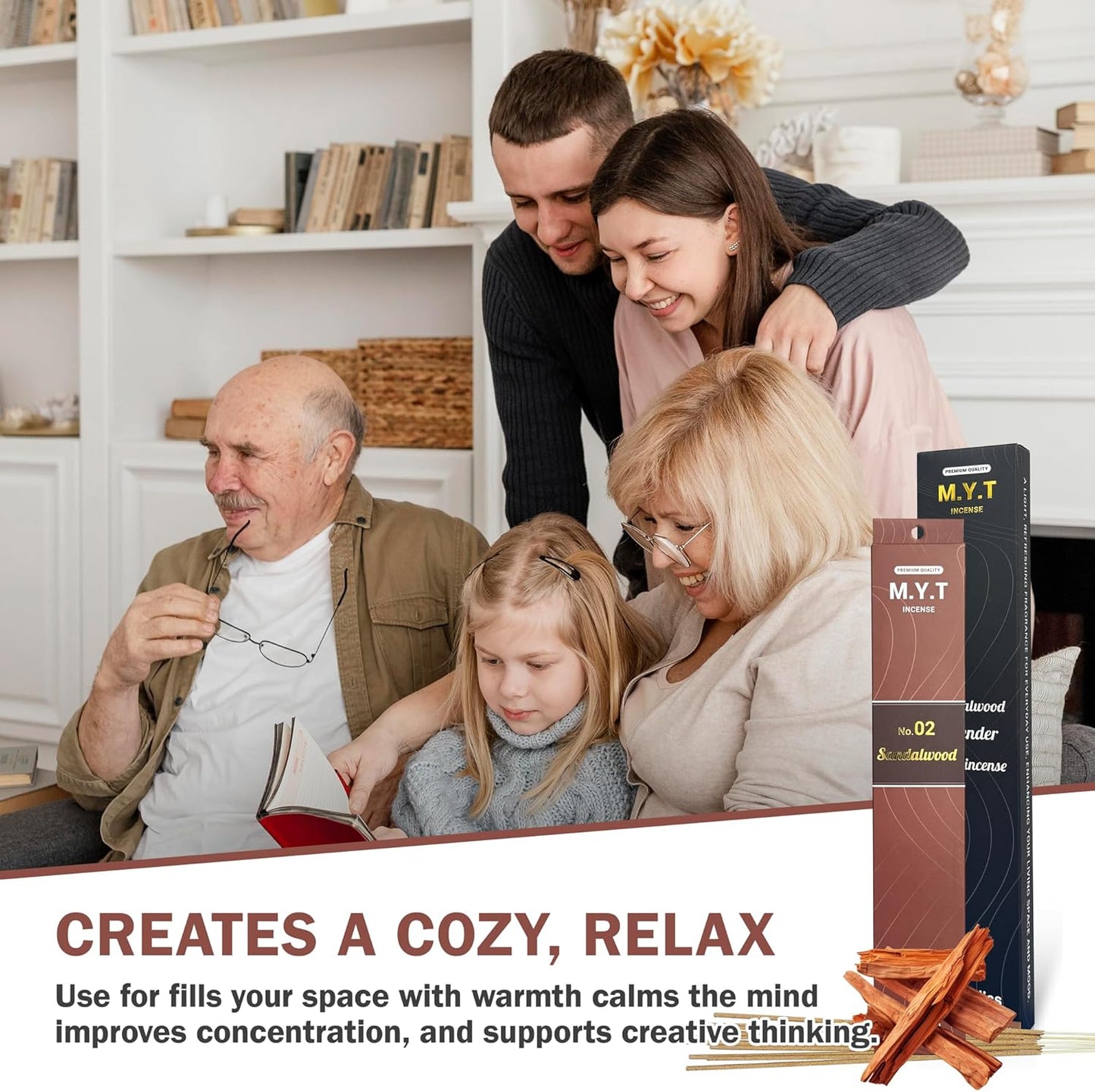 M.Y.T Natural Incense Sticks – Sandalwood, Lavender, Frankincense – Long-Lasting, Low Smoke – Relaxation, Meditation, Odor Removing – 60 Sticks