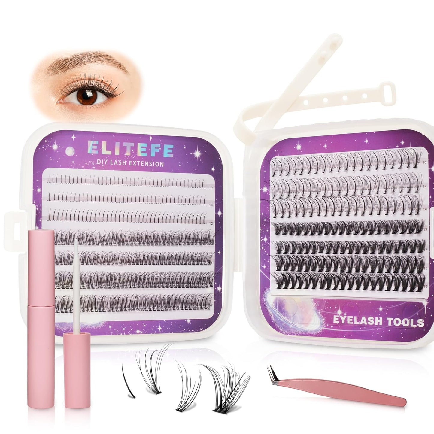 Lash Extension Kit DIY Lash Clusters Kit Eyelash Extensions Individual Lashes Extensions with (Lash Bond,Tweezers,424Pcs, 7D+30D,0.07D, 5-16mm)