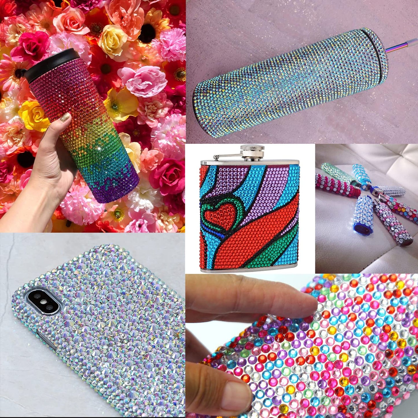 Flat Back Rhinestone Kits Colorful Rhinestones+Crystal AB Gems With Picker Pencil And Tweezer For Home DIY And Professional Nail Art