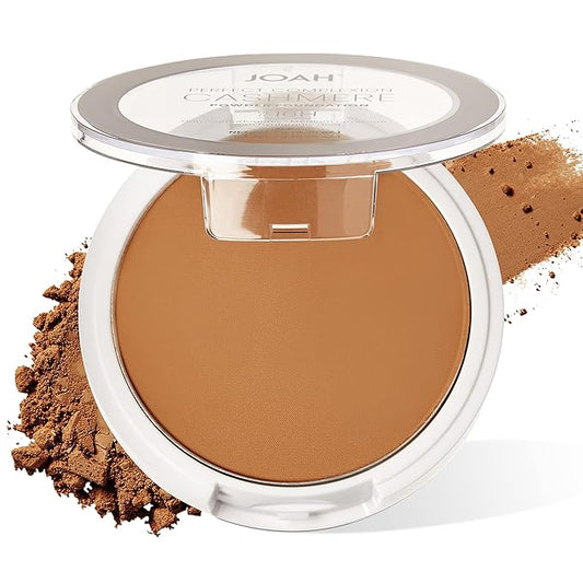 JOAH Perfect Complexion Cashmere Powder Foundation, Medium Face Coverage, Matte Finish, Korean Makeup, Compact Design For Oily & All Skin Types, 16 Hour Wear, Tan with Warm Undertones
