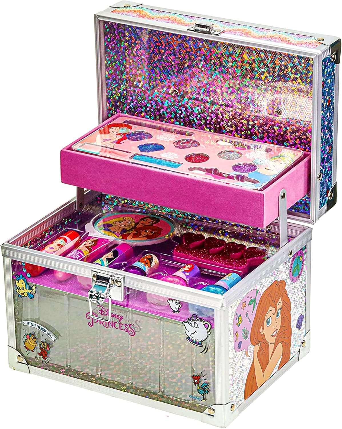 Disney Princess Train Case Girls Beauty Set, Kids Makeup Kit for Girls, Real Washable Toy Makeup Set, Play Makeup, Pretend Play, Party Favor, Birthday, Toys Ages 3 4 5 6 7 8 9 10 11 12