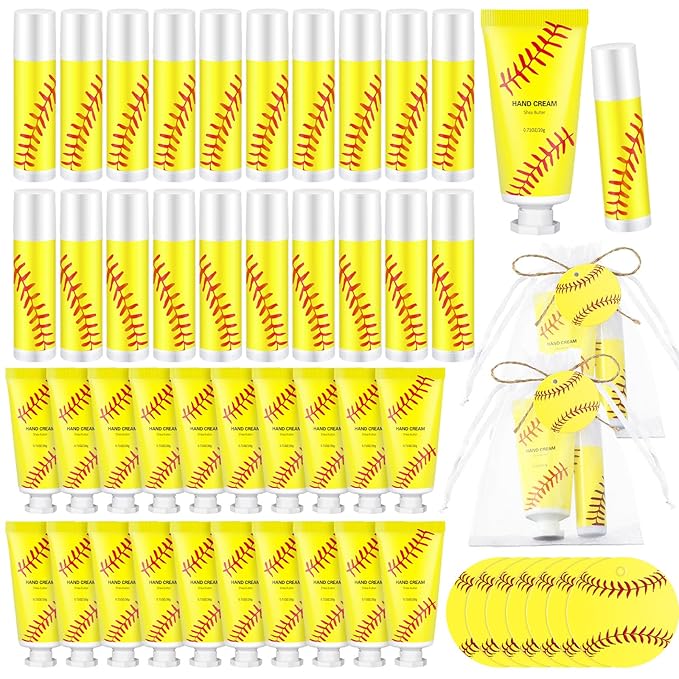 144 Pcs Softball Lip Balm Hand Cream Set Softball Accessories Softball Party Favors Including 36 Softball Lip Balm 36 Moisturizing Hand Cream 36 Bags 36 Softball Cards and Ropes for Kids Gifts