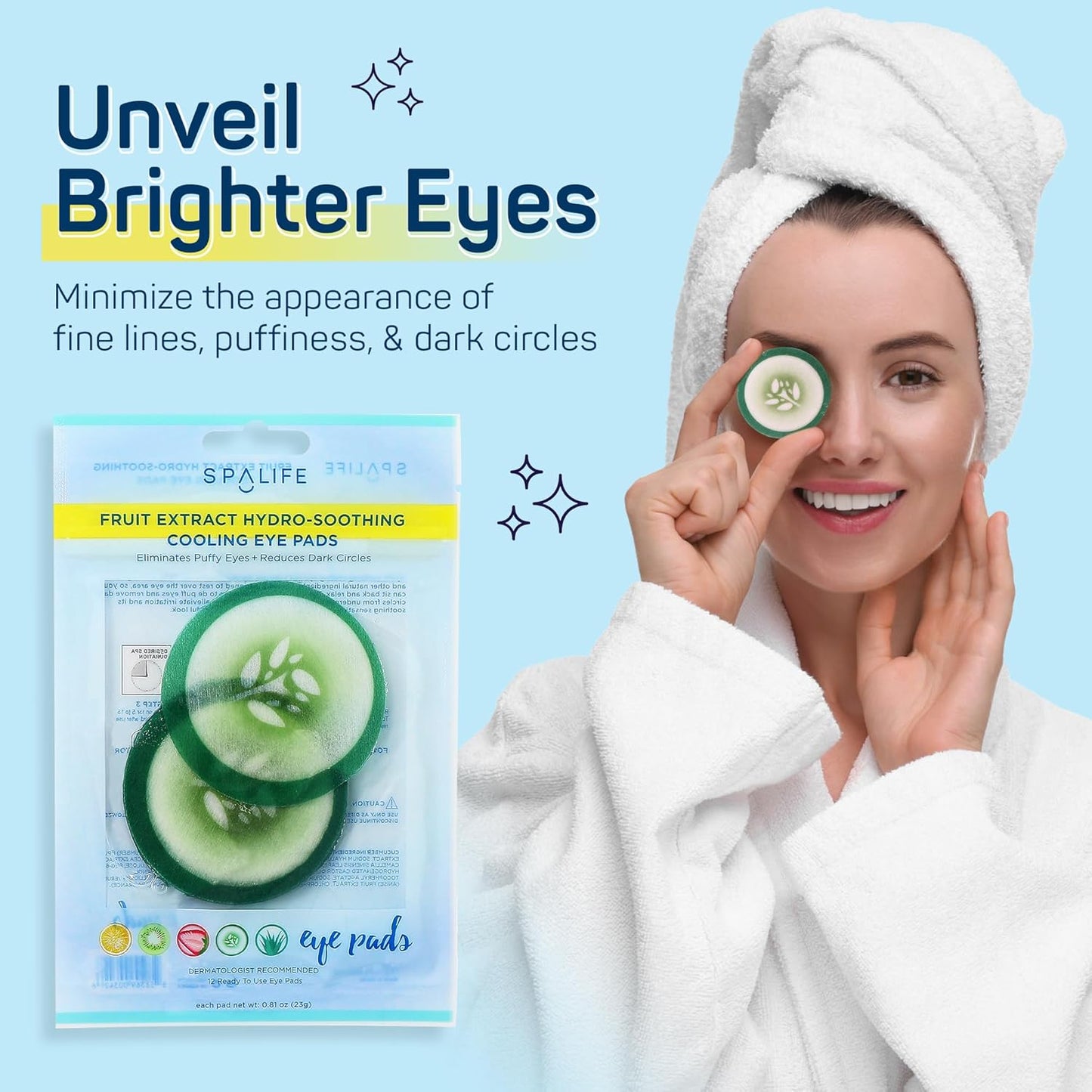 SpaLife Cooling Eye Pads - Korean Soothing Eye Pads for Dark Circles, Puffy Eyes, and Wrinkles - 48 Pads with Fruit + Vegetable Extracts - Revitalizing Hydrating Eye Pads for Eye Treatment (Cucumber)