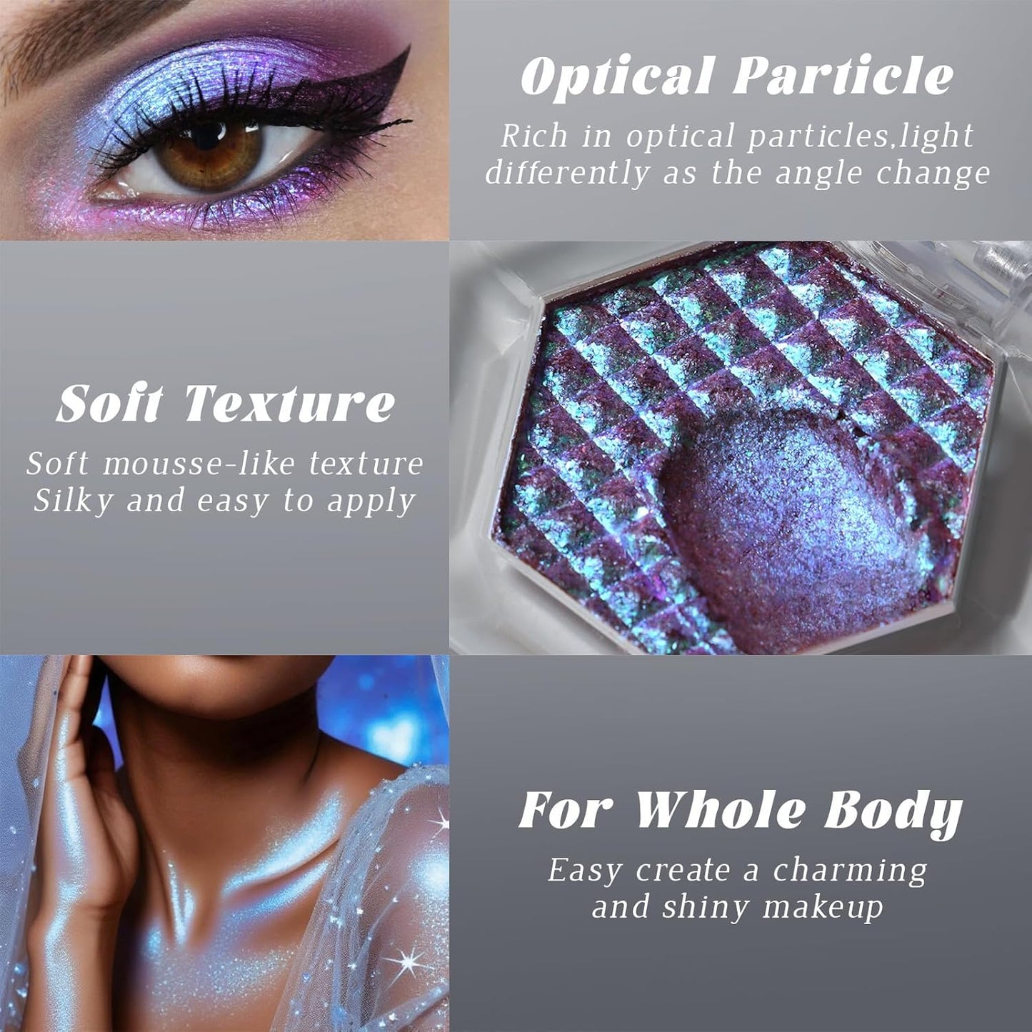Chameleon Blue Glitter Eyeshadow, Cream to Powder Shimmer Multichrome Single Eyeshadow, Sparkling Holographic Color Shifting Eye Brightener Highlighter Makeup Palette 05