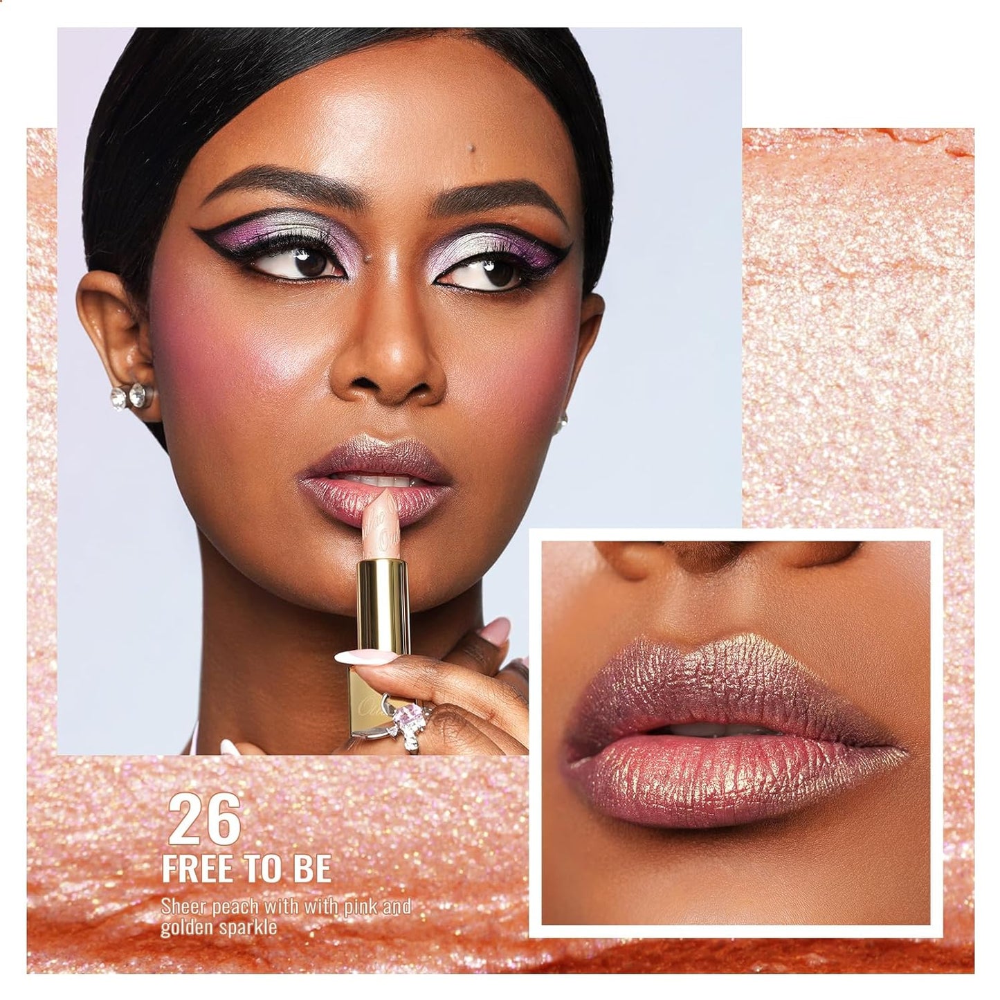 Oulac Glitter Lipstick for Women with Metallic 3D Shine Lightweight Hydrating Formula, High Impact Lip Color, Vegan Beauty, Sheer Coverage Lip Makeup, Christmas Gifts for Women, Free to be(26)