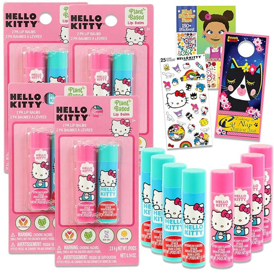 Hello Kitty Lip Balm Tubes - Bundle with 8 Hello Kitty Lip Balms in Assorted Flavors for Party Favors Plus Hello Kitty Stickers, Sticker Activity Book, More | Hello Kitty Party Favors