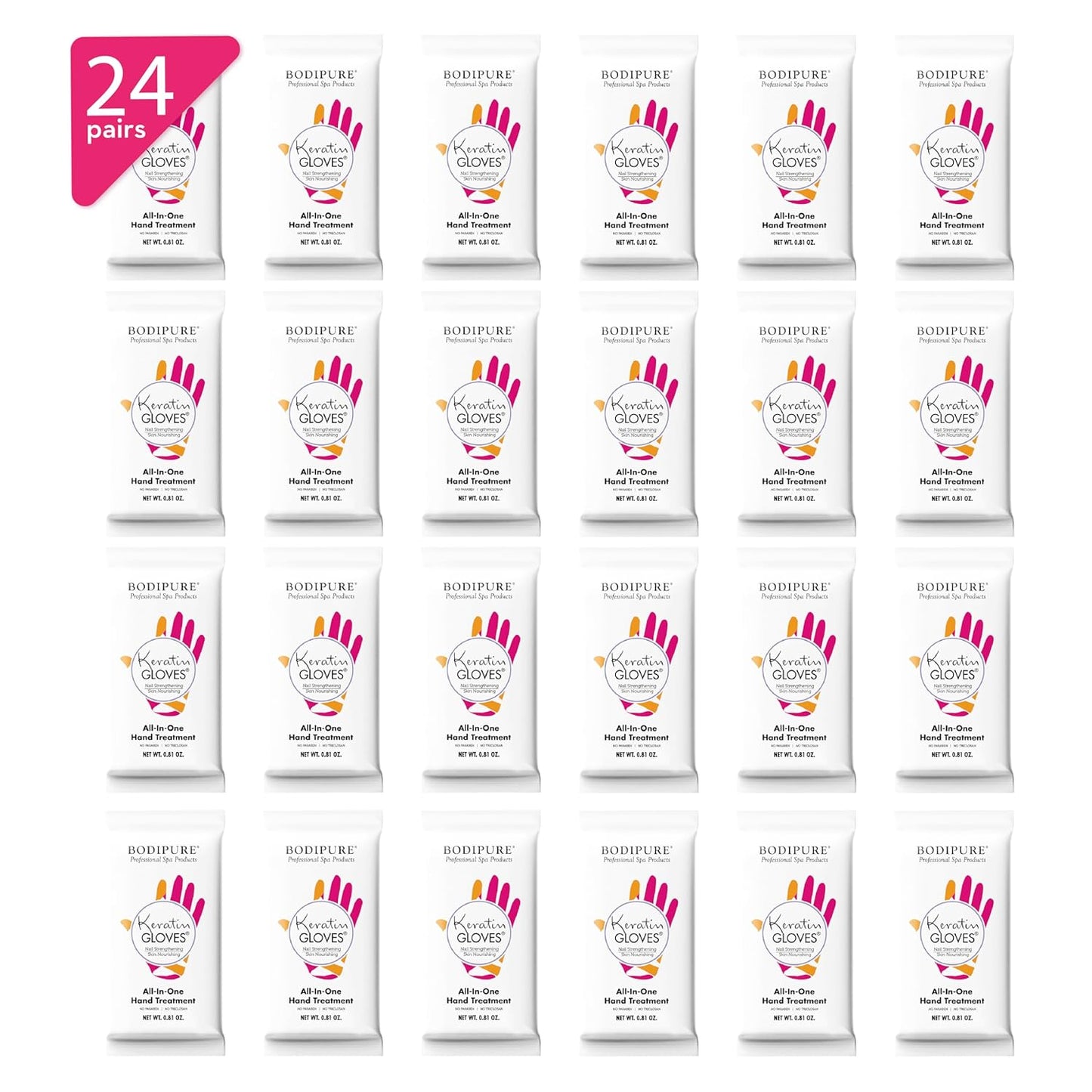 Bodipure All-In-1 Moisturizing Hand Mask Gloves – Keratin & Vitamin E Treatment for Dry Cracked Hands, Deep Hydration Repair Gloves, Strengthen Nails & Soften Cuticles, Spa Hand Care 24 Pairs