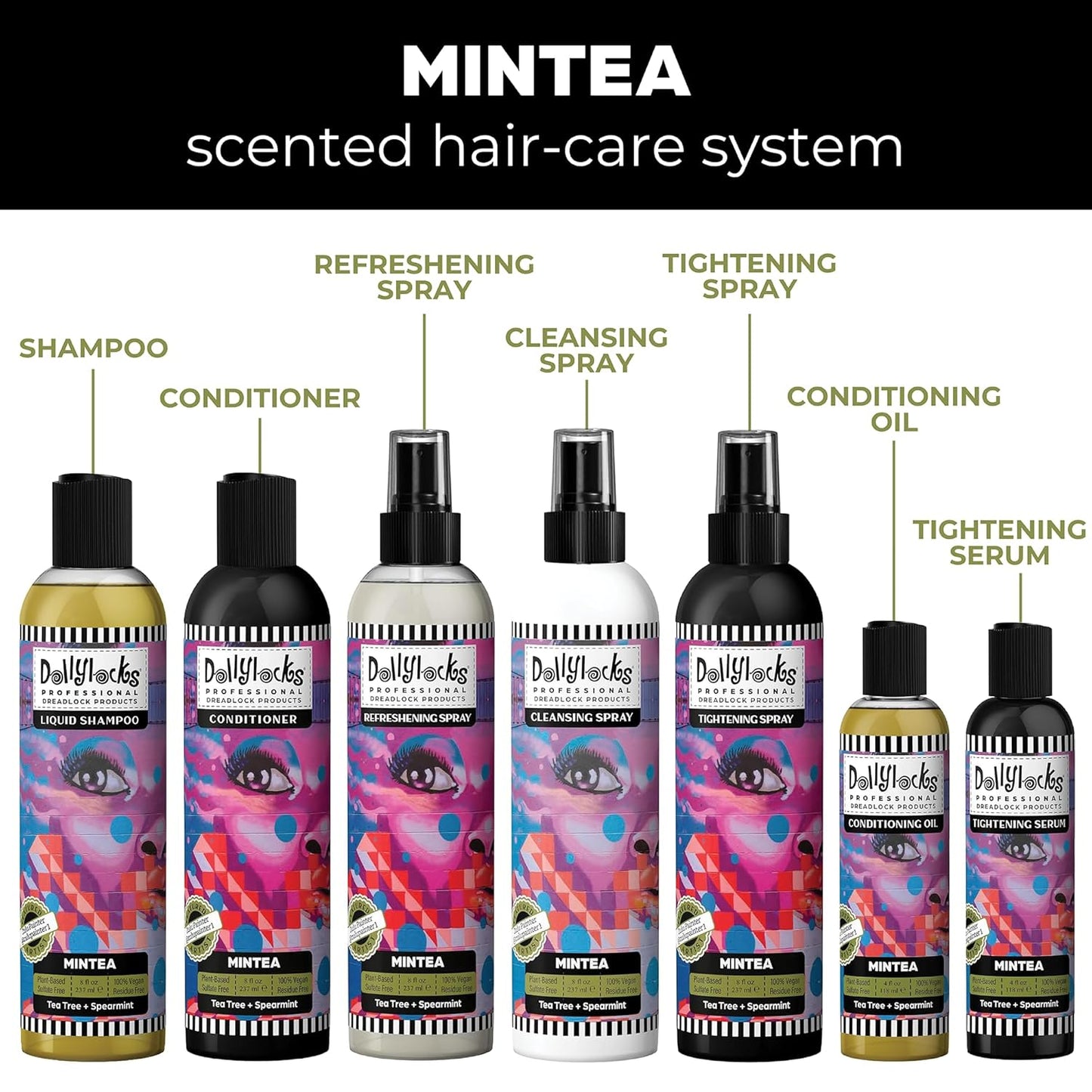 Dollylocks Refreshening Spray – Residue-Free Dreadlock & Loc Moisturizer Spray, Plant Based Deodorizer & Conditioner for Dreads, Vegan & pH-Balanced (Mintea Scent, 8oz)