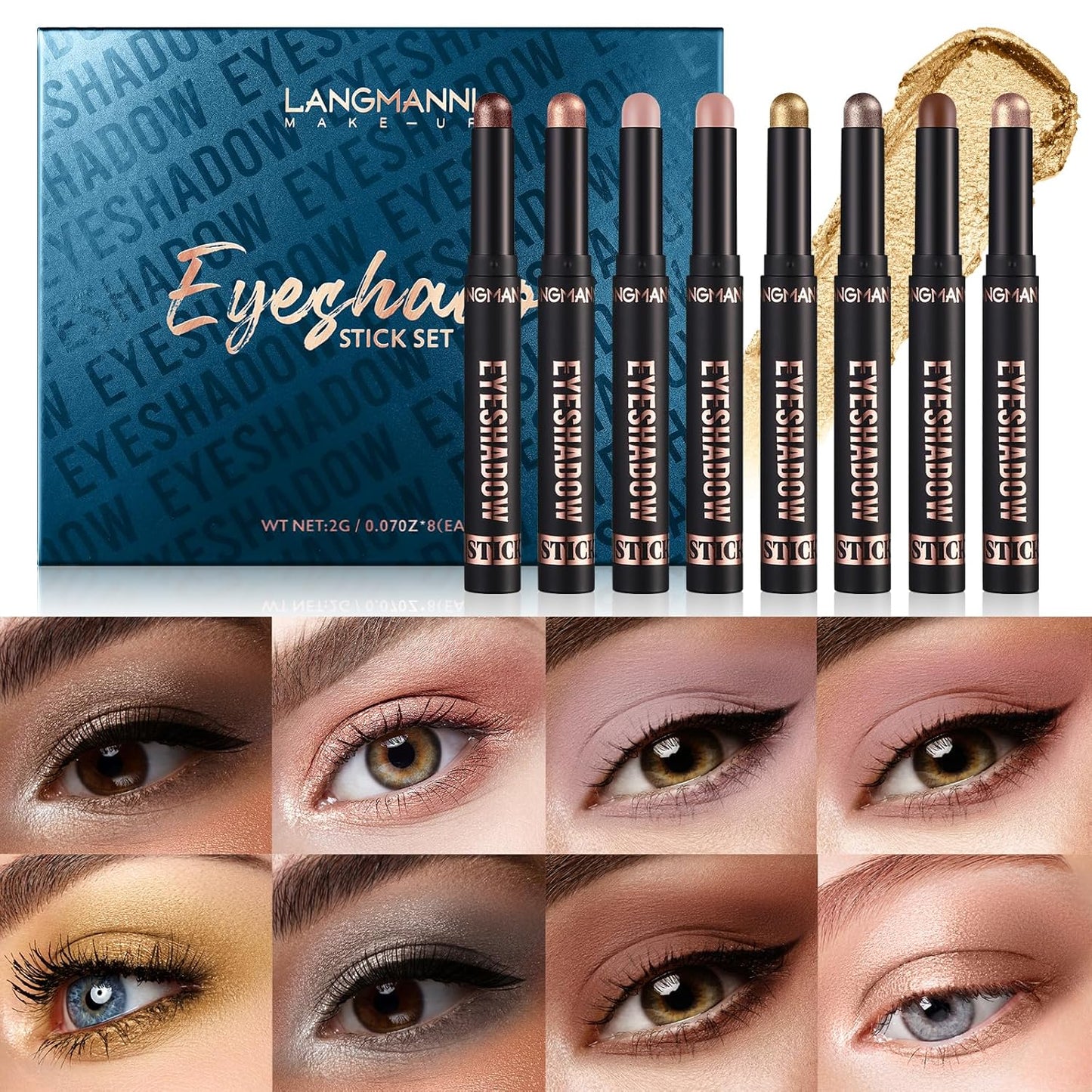 Jolilab Eyeshadow Stick Set, 8 Colors Matte Professional Bright-Colored Contouring and Highlight Eyeshadow Stick, Cream Waterproof Long Lasting High Pigmented Eye Shadow. (8, EYESHADOW B)