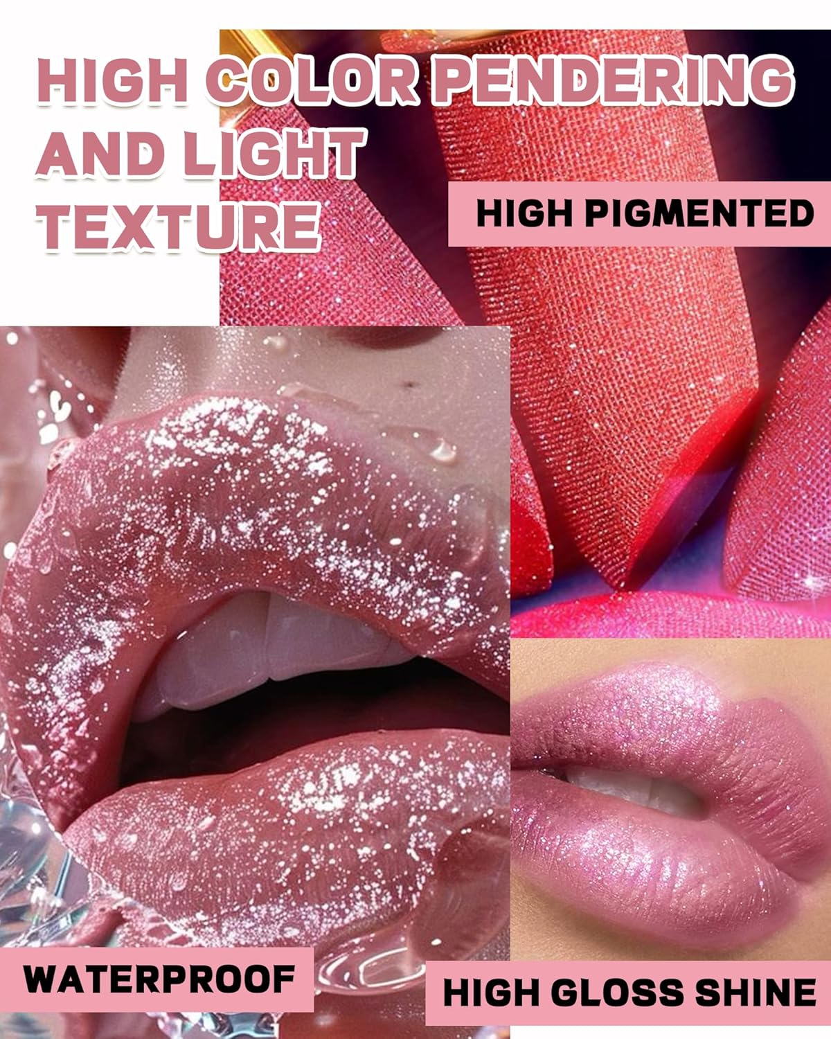 Glitter Metallic Shimmer Lipstick Long Lasting,Glitter Diamond Shine Red Color Matte Lipstick Transfer Proof Non-Stick Lip Gloss Shimmer Highly Pigmented Full Coverage Lip Makeup for Women-01