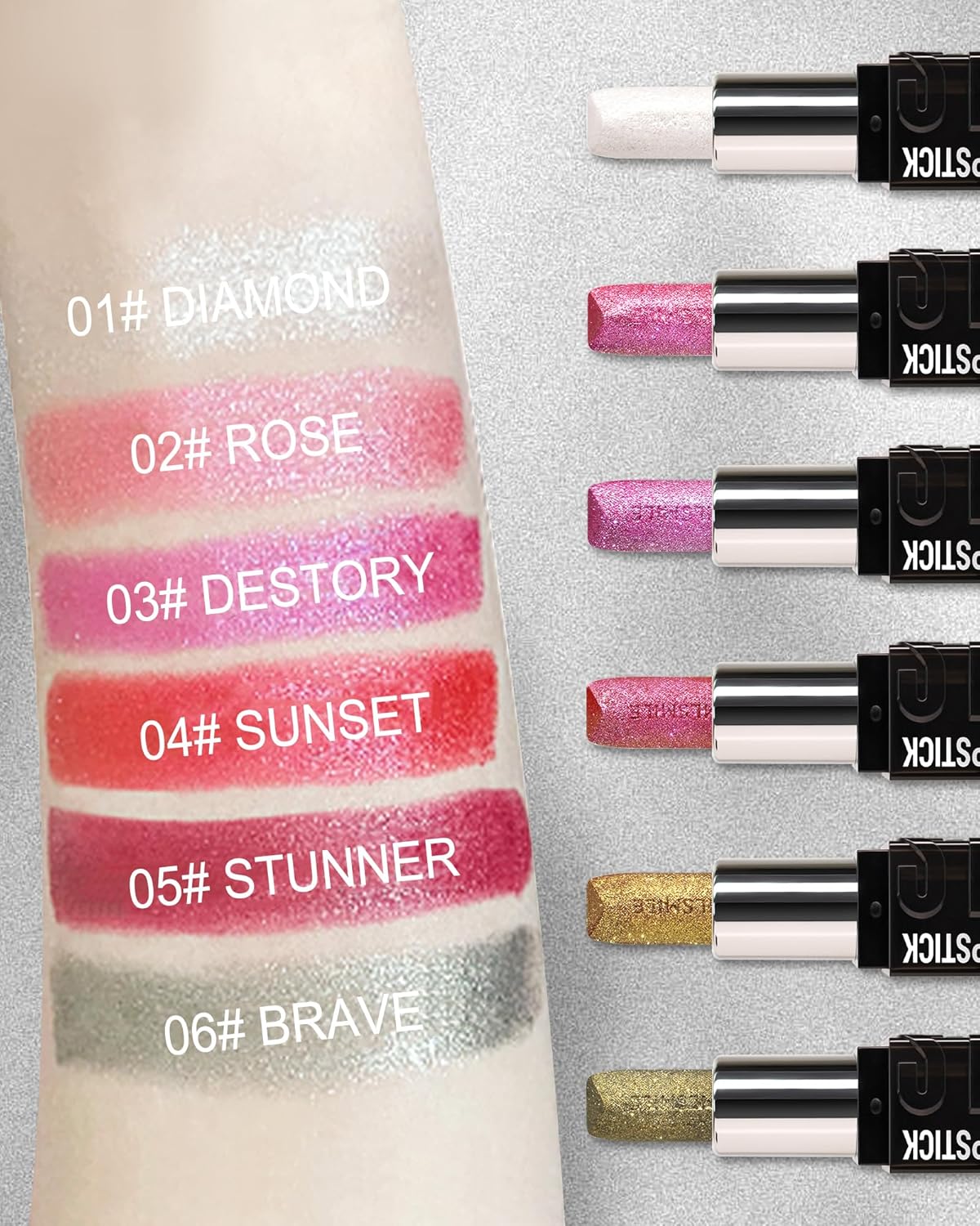 Diamond Glitter Matte Lipstick, Long Lasting Waterproof Gold Pink Metallic Sparkling High Pigment Non-Stick Lip Tint Lip Gloss,Full-coverage Lipgloss, Mother's Day Lip Makeup Gift for Women Girl-05