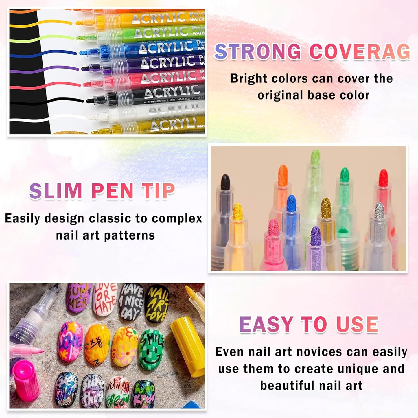 24 Colors Nail Art Pens Set Nail Polish Pens Nail Art Drawing Graffiti Marker Pen Quick Dry Waterproof Nail Art Painting Pens Kit for Home DIY Nail Art Design