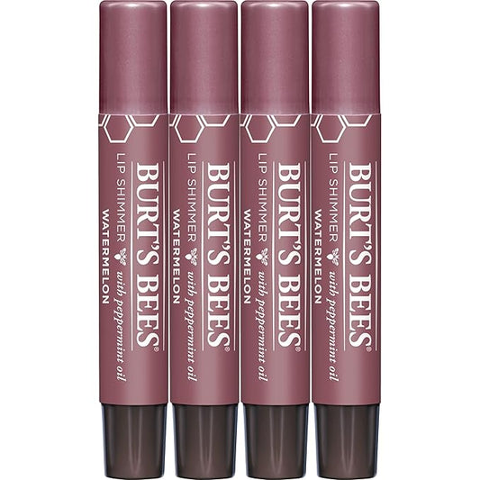 Burt's Bees Shimmer Lip Tint Easter Basket Stuffers, Tinted Lip Balm Stick, Moisturizing for All Day Hydration with Natural Origin Glowy Pigmented Finish & Buildable Color, Watermelon (4-Pack)