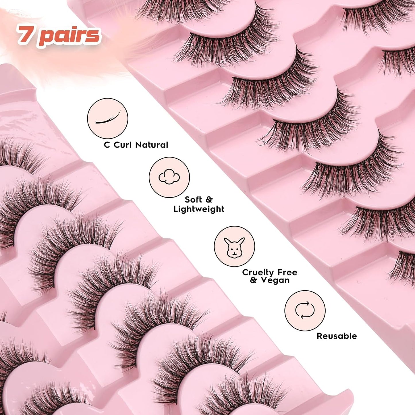 Eyelashes Natural Cat Eye Lashes 16mm Flase Eyelashes Flared Strip Lashes Fluffy False Lashes That Look Like Extensions C Curl Wispy Lashes Siligli Soft Lashes Pack 7 Pair