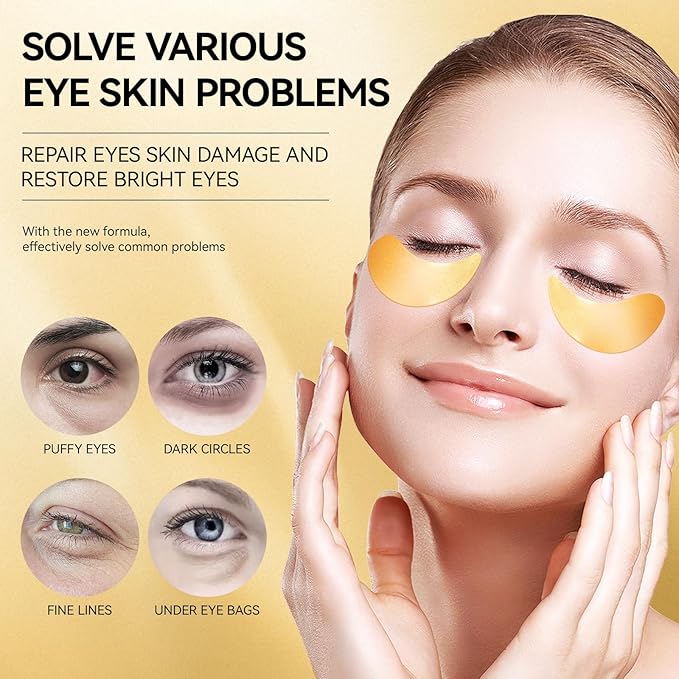 Under Eye Patches for Dark Circles and Puffiness, 60Pcs Under Eye Mask for anti Wrinkles & anti Aging, 24K Gold Eye Gel Pads with Collagen to Reduce Eye Bags, Puffy Eyes Treatment, Hydrating Eye Mask