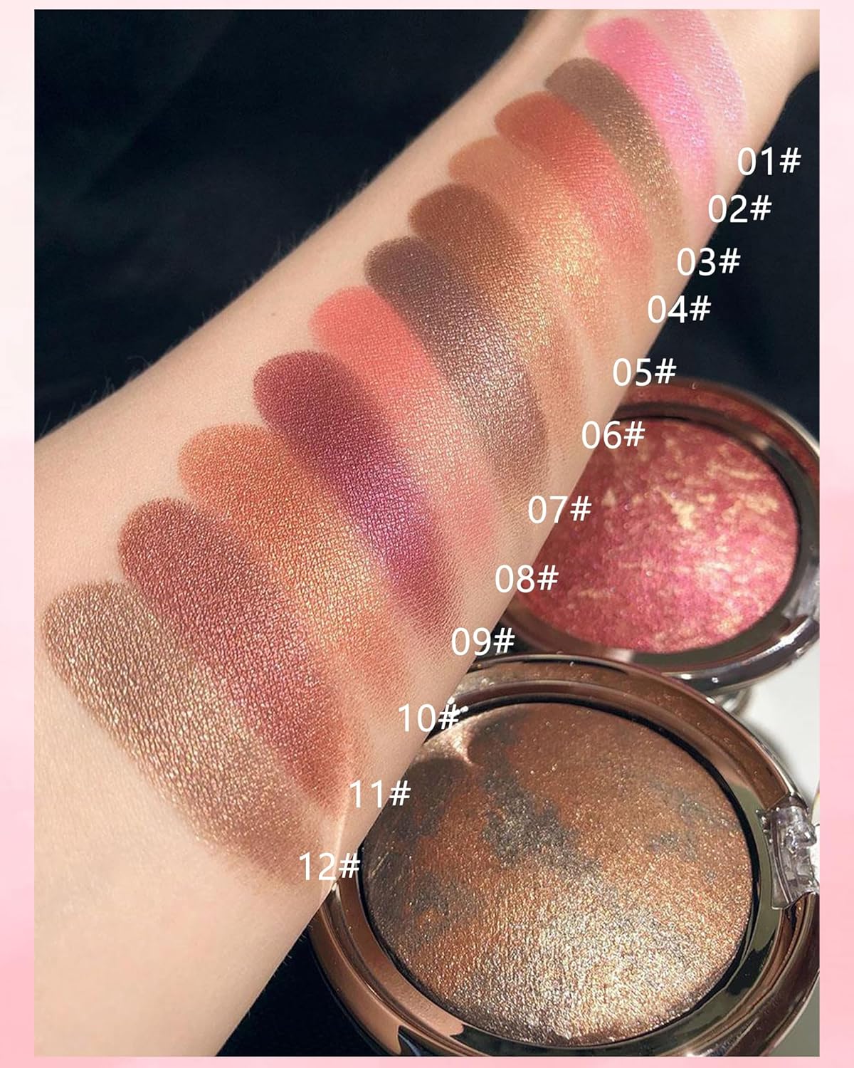 Baked Blush,Glow Marbleized Blush Powder Palette,Lightweight Shimmery Cruelty-Free Blusher for Cheeks,Eyeshadow & Highlight,Makeup Gift for Women rubores de maquillaje(0.49Ounce)-09 Mangosteen