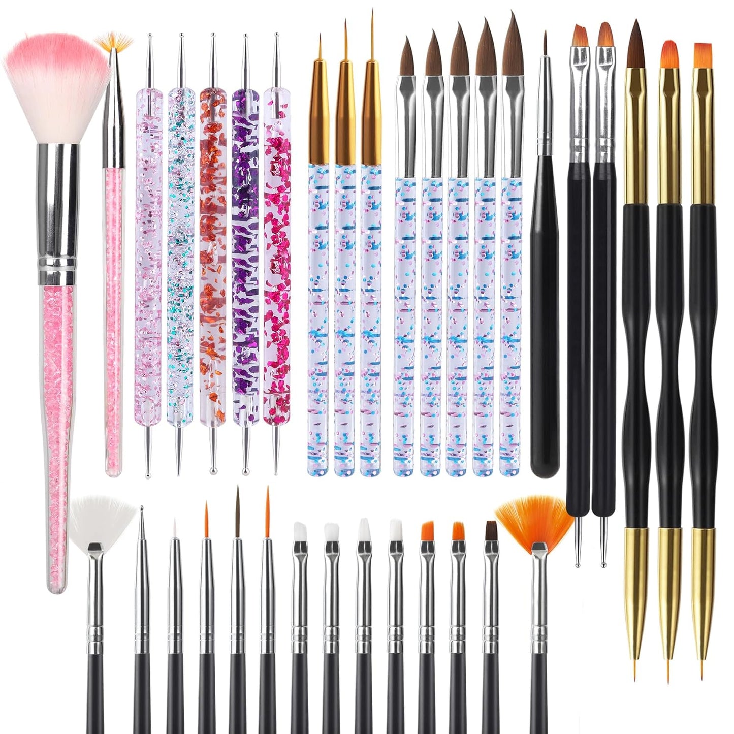 Artdone 35pcs Nail Art Pens brushes,Nail Art Tool Set,Nail Dotting Tools,Nail Dust Brush,Striping Nail Art Brushes for Long Lines,Nail Drawing Pen For Nail Design