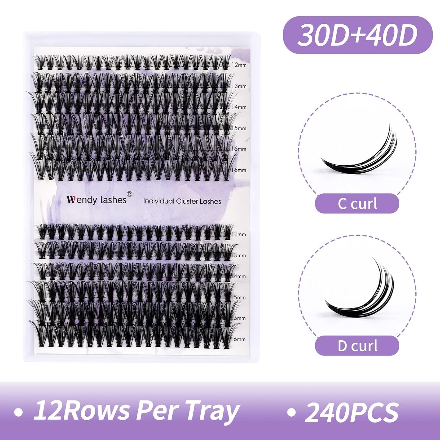 Cluster Eyelashes 30D/40D 240PCS 12-16mm Mixed Individual Lashes C/D Curl 0.07mm Matte Black Cluster Eyelash Extensions Soft Lightweight Individual Lashes Cluster 3D Effect (30/40D-C, 12-16mm Mixed)