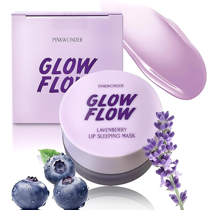 GLOWFLOW Lavenberry Lip Sleeping Mask, Moisturizing Lip Care for Dry and Chapped Lips, Fresh Grape Flavor Lip Balm, Nourishing Lip Care