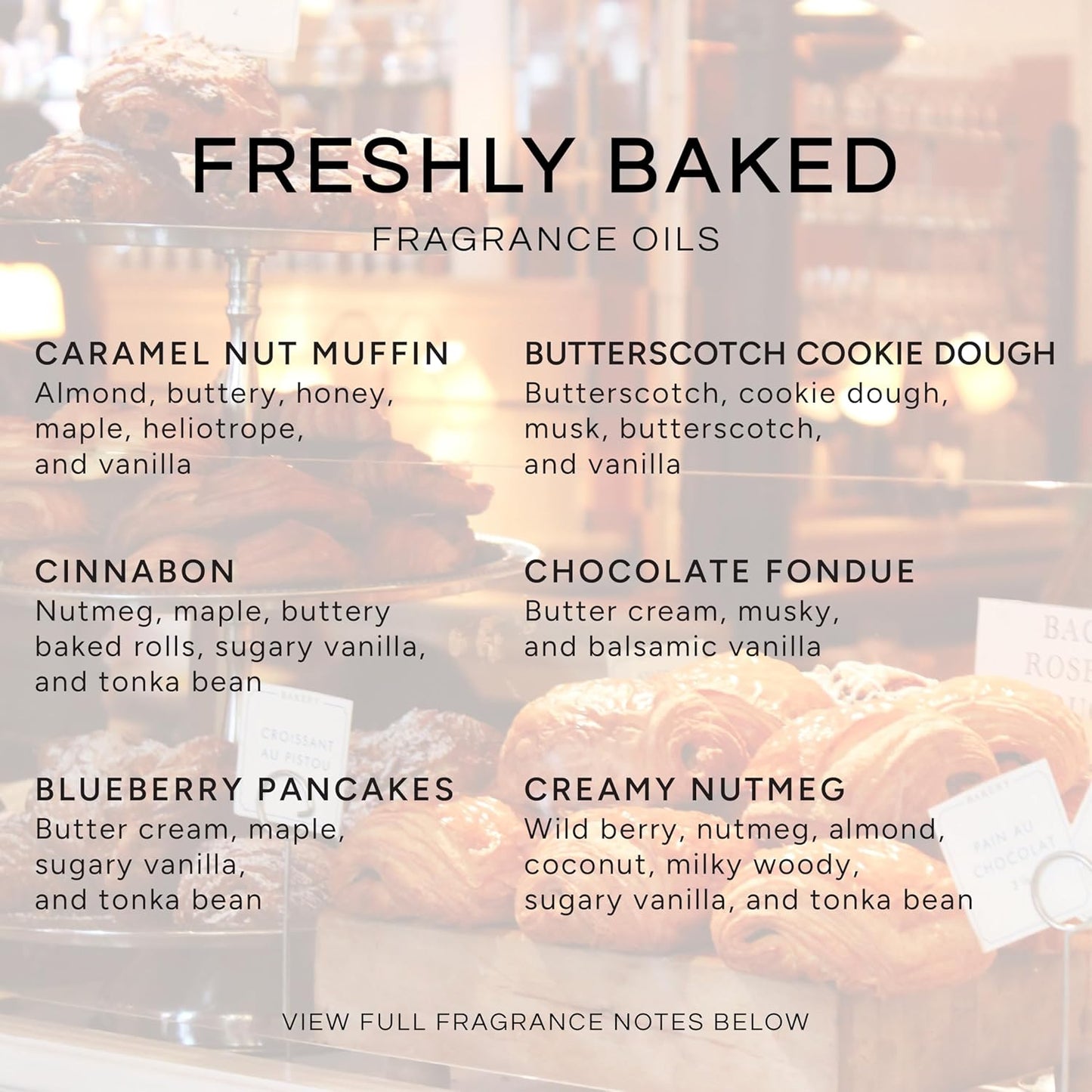 Eternal Essence Oils Freshly Baked Set of 6 Premium Fragrance Oils - Includes Blueberry Pancakes, Caramel Nut Muffin, Butterscotch Cookie Dough, Cinnabon, Chocolate Fondue, and Creamy Nutmeg - 10ML