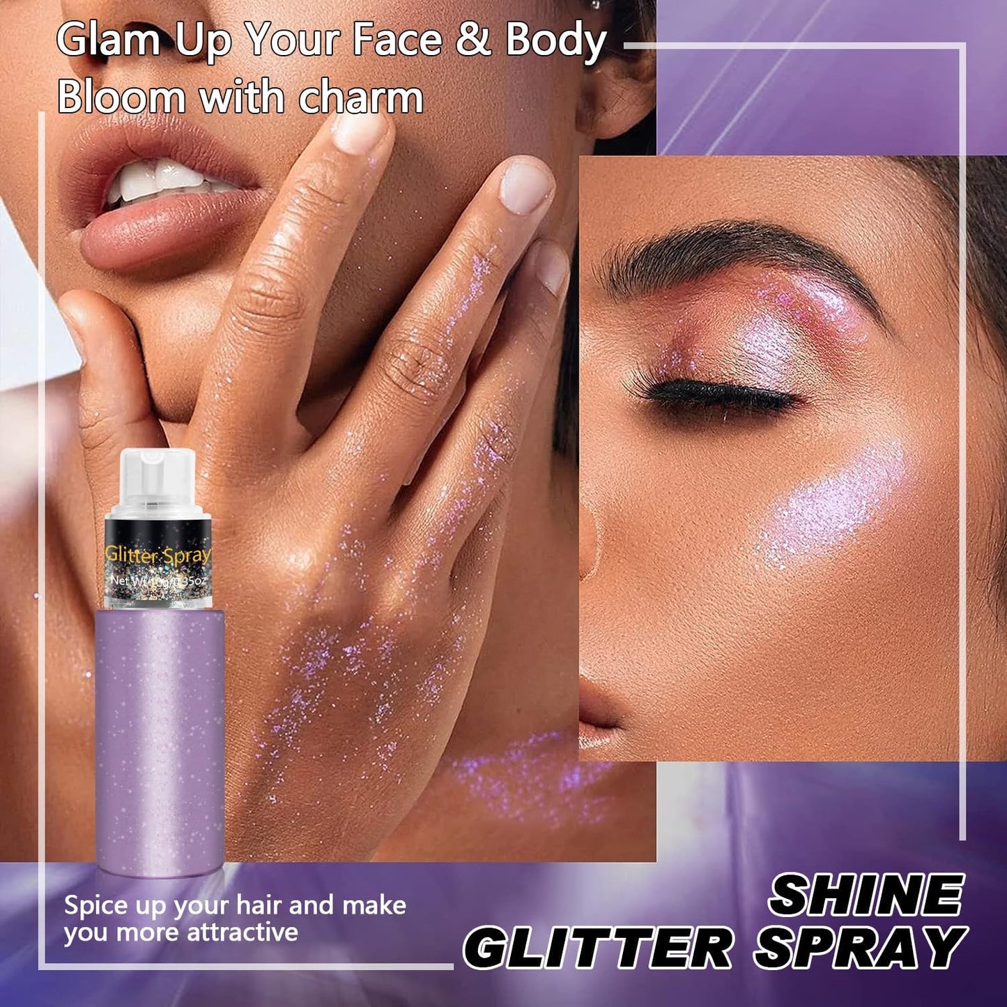 Hair and Body Glitter Spray, Holographic Glitter Highlighter Powder, Face Body Clothes Shiny Glitter, Loose Shimmer Hairspray Festival Rave Prom Accessories, 10g (05# Purple)