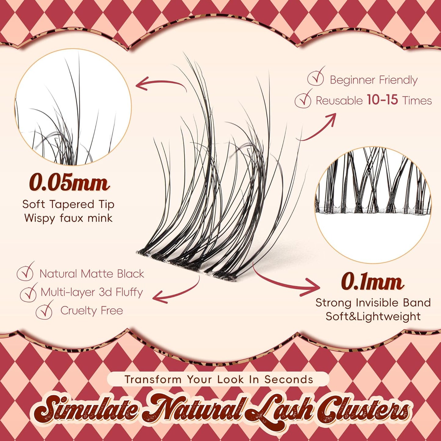 Lash Clusters 0.05mm PBT Fiber Eyelash Clusters, 0.1mm Superfine Invisiband D Curl Diy Lash Extension, 80pcs 8-16mm Individual Lashes Clusters Like Eyelash Extensions (Divine-D-8-16Mix)