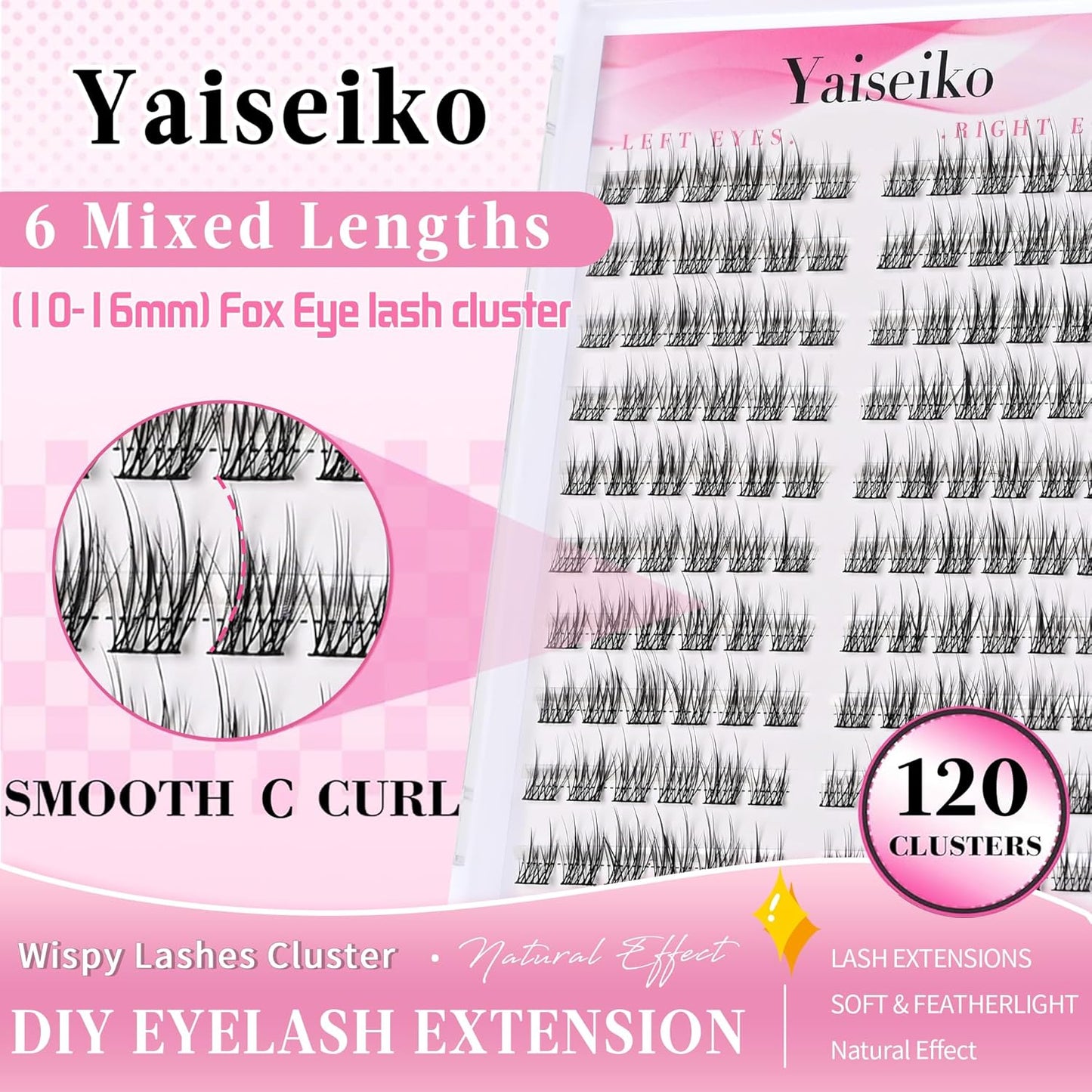 Natural Lash Clusters Wispy DIY Eyelash Clusters 120 pcs Cluster Lash Extensions C Curl Individual Lashes 10-16mm Mix Length Natural Look Lashes Clusters
