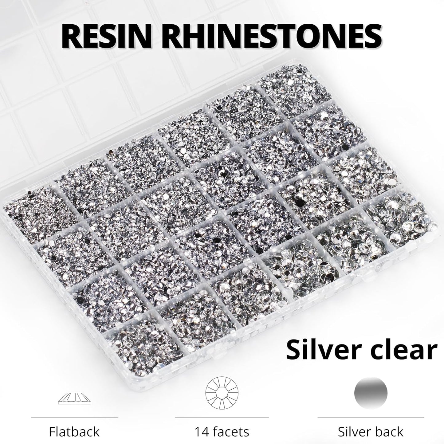 30000Pcs Resin Rhinestones for Crafting Bedazzling, Silver Clear Flatback Gems Crystals for Bedazzle Crafts Clothing Clothes Fabric, Flat Back Jewels Diamonds Mixed Sizes Bedazzler Kit with b7000 Glue