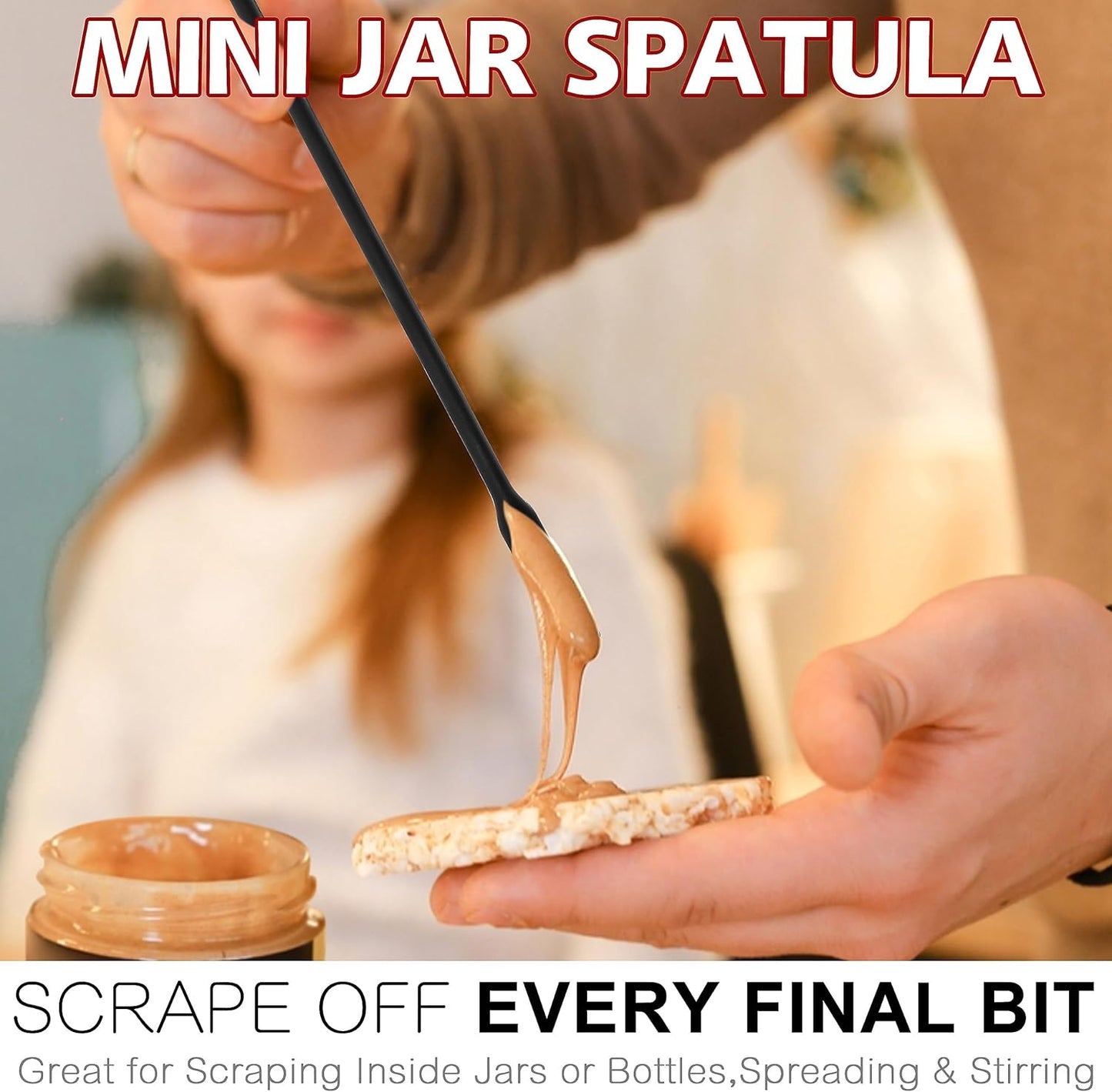 Anaeat Mini Silicone Spatulas - Set of 4 Multifunctional Small Kitchen Scraper Lotion Stirrer Tiny Makeup Beauty Spatula Reusable for Jam Jar, Cosmetic Bottles, Narrow Can and Thin Bottles (Black)