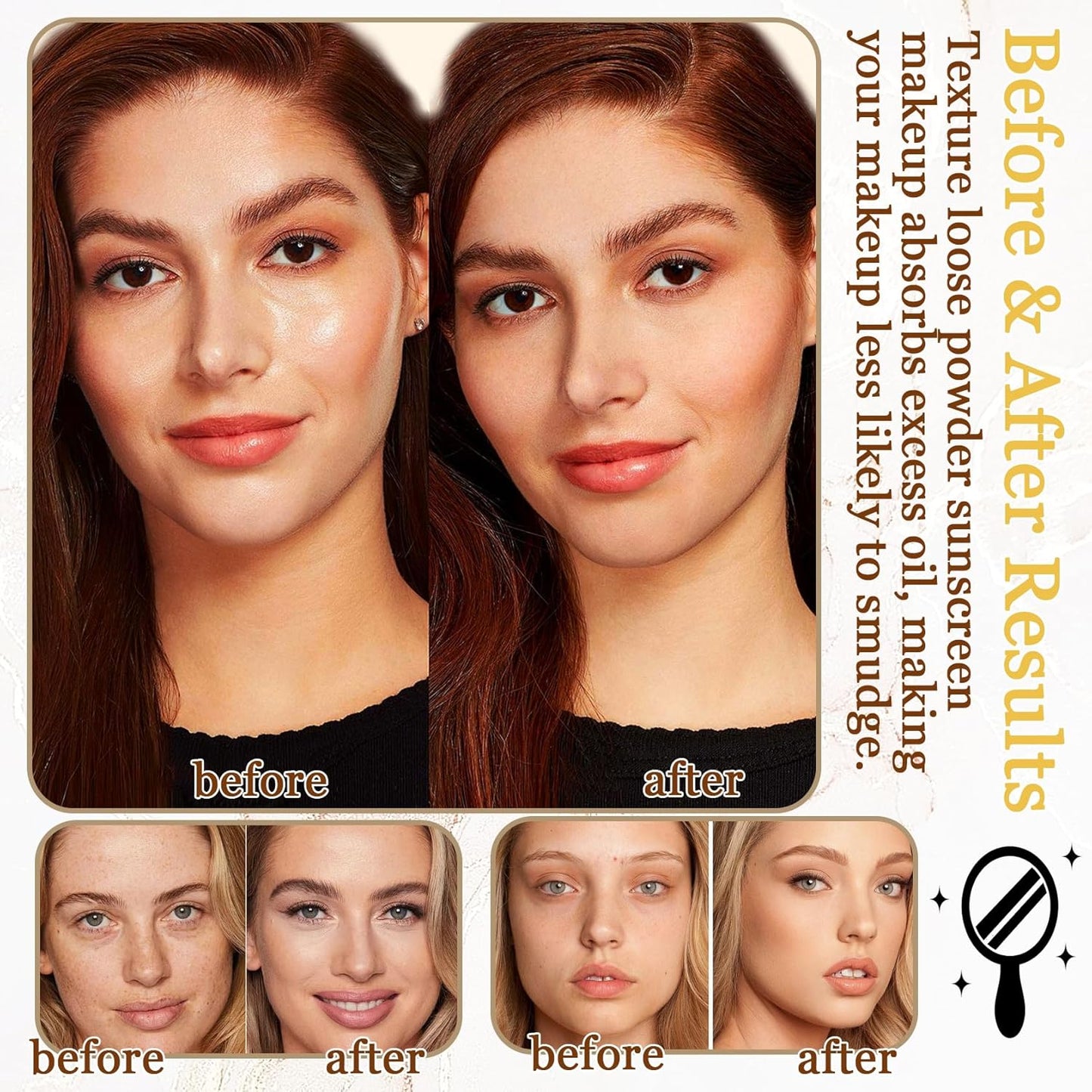 Lightweight Setting Powder,Waterproof Oil Control Translucent Face Powder,Smooth Long Lasting Matte Finish Loose Powder with Face Makeup Brush & Powder Puff（Natural Color）