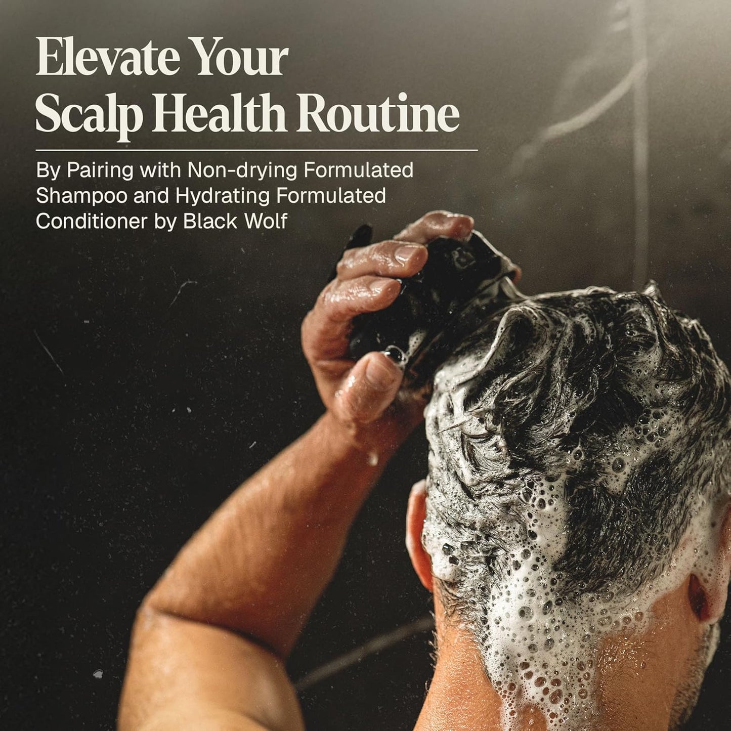 Black Wolf Sonic Scalp Scrubber - Electric Hair & Scalp Massager Brush with 3-Speed Oscillation - Rechargeable Shower Brush & Head Scrubber with Soft Silicone Bristles for Deep Clean & Exfoliation