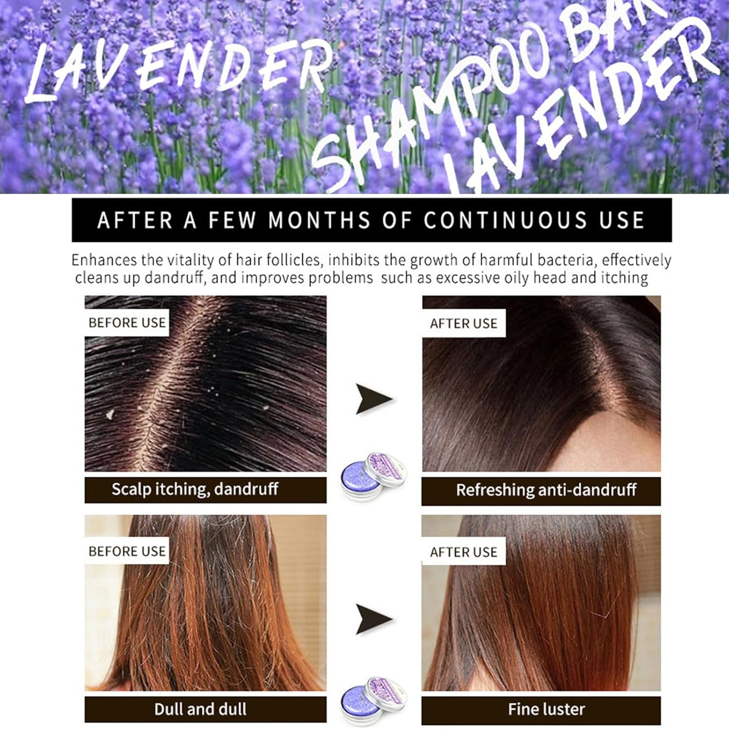 2PCS Shampoo Bar for Gray Hair, Lavender Shampoo Bar for Gray Hair, Natural Organics Shampoo and Conditioner Barfor Thinning Hair for Men & Women (Lavender)