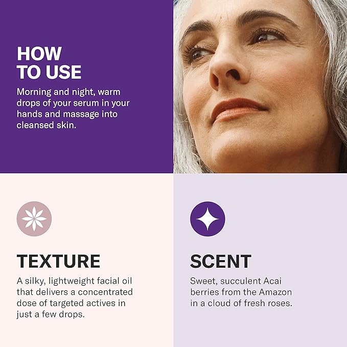 Odacité Anti Aging Serum Concentrate with Acai + Rose - Revitalizing Facial Oil, Youthful Glow, Improves Skin Tone, Wrinkles, and Firmness, Age defying, Rose Oil, 0.17 fl. oz.