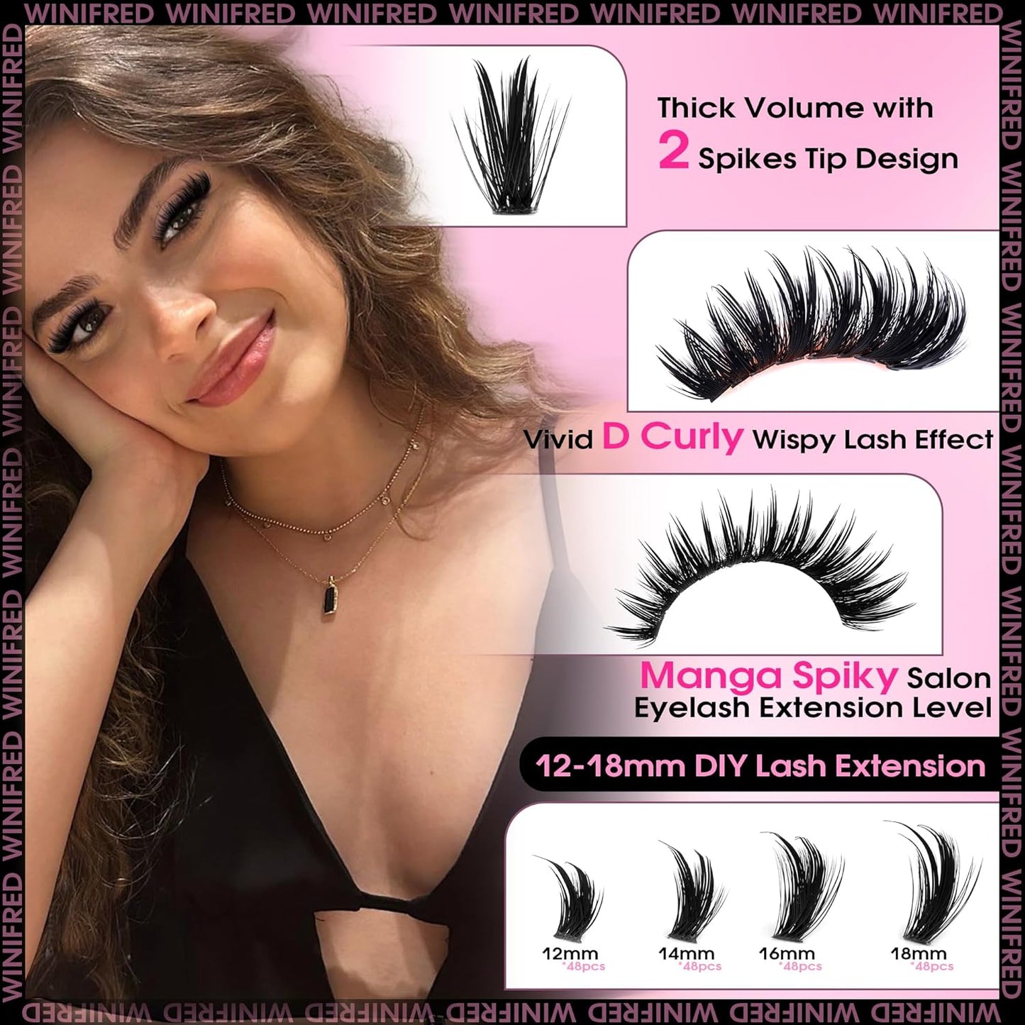 Winifred Wispy Lash Clusters Kit Lash Extension Kit Eyelash Clusters 10-18mm Natural Volume Cluster Eyelash Extensions DIY Individual Lashes Kit Lash Bond and Seal Lash Tweezers Brushes