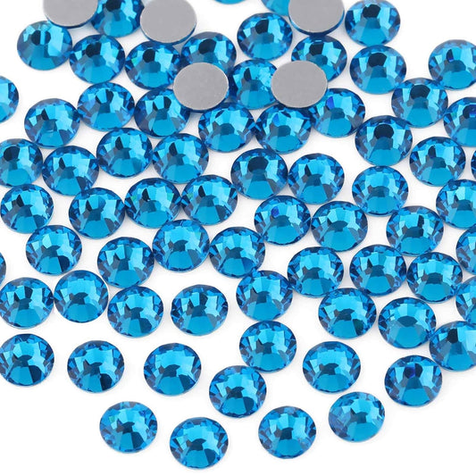 beadsland Flat Back Crystal Rhinestones Round Gems for Nail Art and Craft Glue Fix,Capri Blue (2.7-2.8mm) SS10/1440pcs