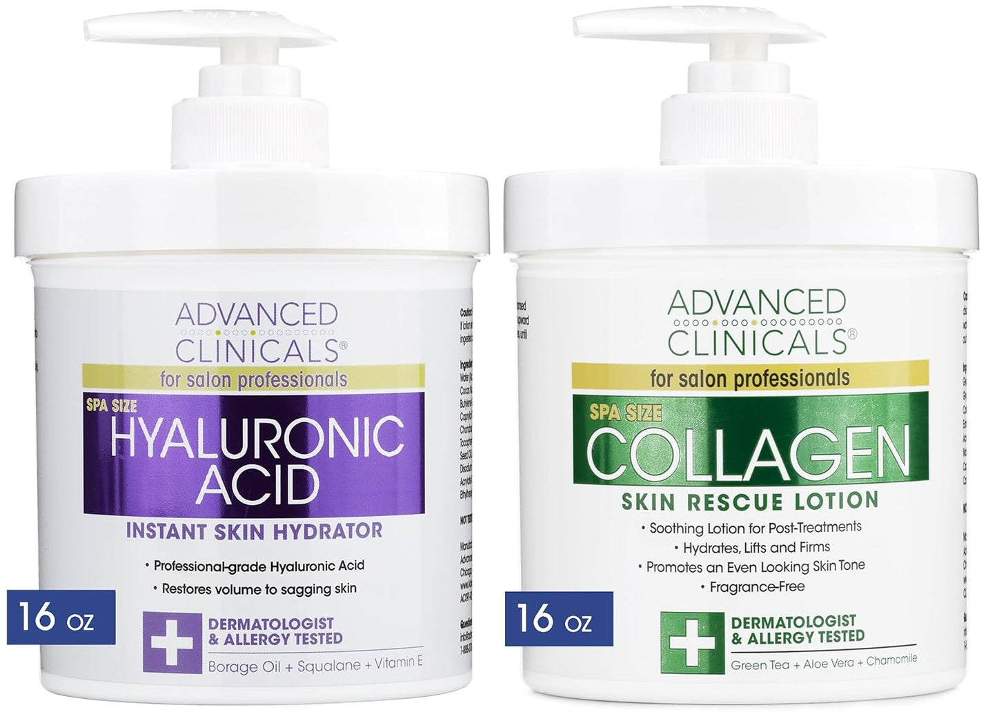 Advanced Clinicals Hyaluronic Acid Body Lotion + Firming Collagen Cream 2pc Skin Care Set | Skin Tightening Body Moisturizer & Face Lotion | Hyaluronic Acid Lotion | Skin Care Products, 2pc Bundle