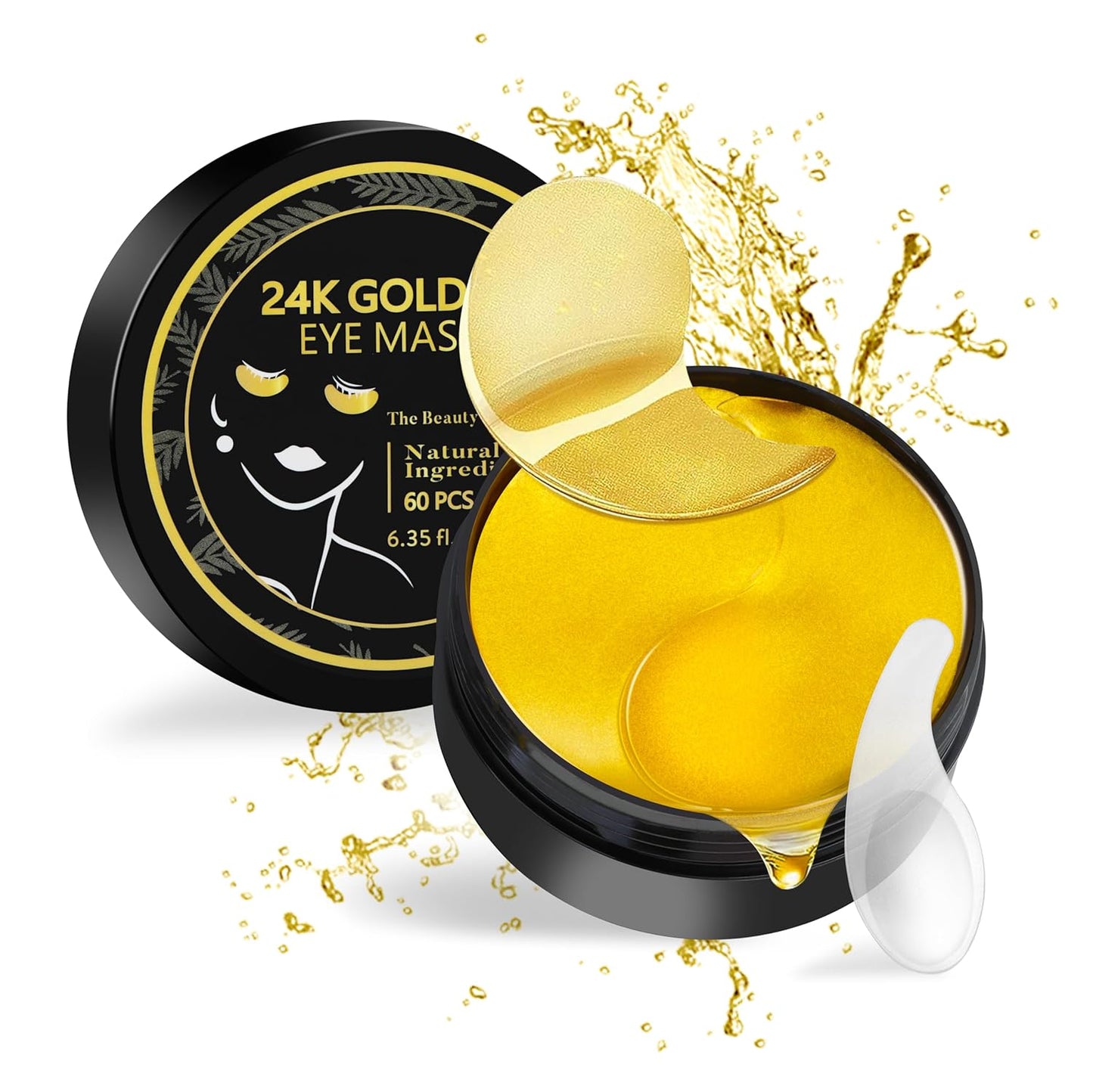 60 Pack 24K Gold Under-Eye Patches, Eye Mask for Dark Circles, Puffiness, Contains Collagen & Hyaluronic Acid for Eye Bags Puffiness Wrinkle, Women Men Beauty Skin Care Products