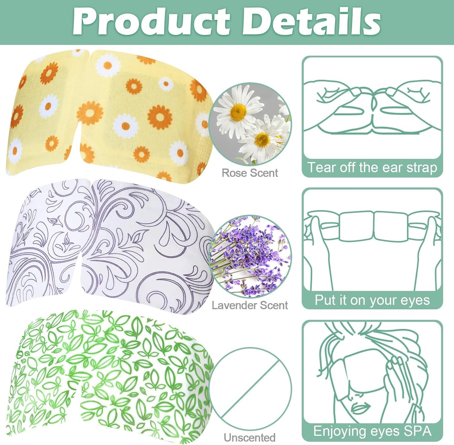 96 Packs Steam Eye Mask Disposable Self Heating Eye Mask for Dry Eyes Spa Warm Sleep Eye Mask for Home Office Travel Eyestrain Relieve (Unscented, Lavender, Chamomile)