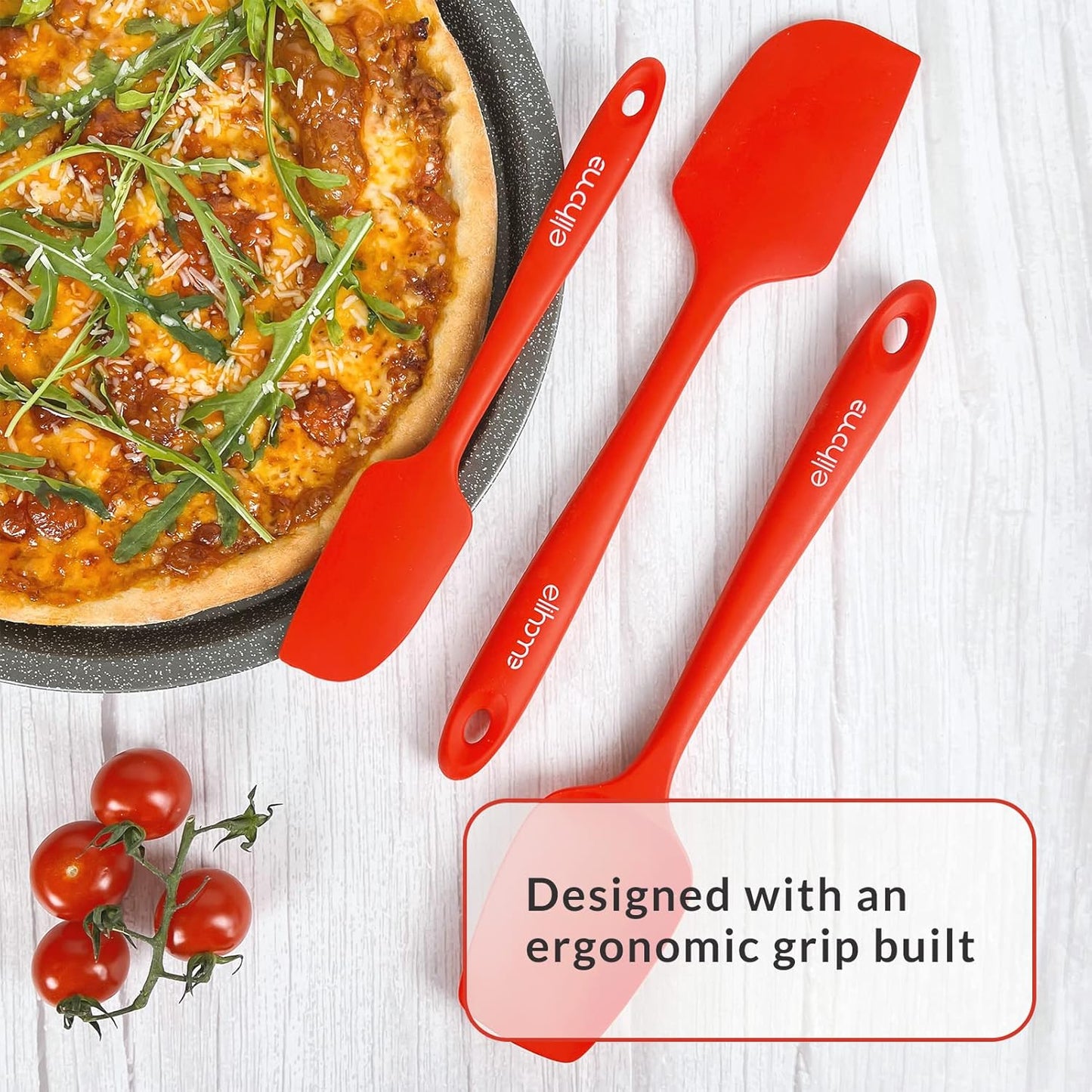 Elihome Classic Silicone Spoonula - Non-Stick Heat Resistant Silicone Scraper Spatula for Mixing, Serving, Scraping, Stirring, and More - 11 Inch, Red