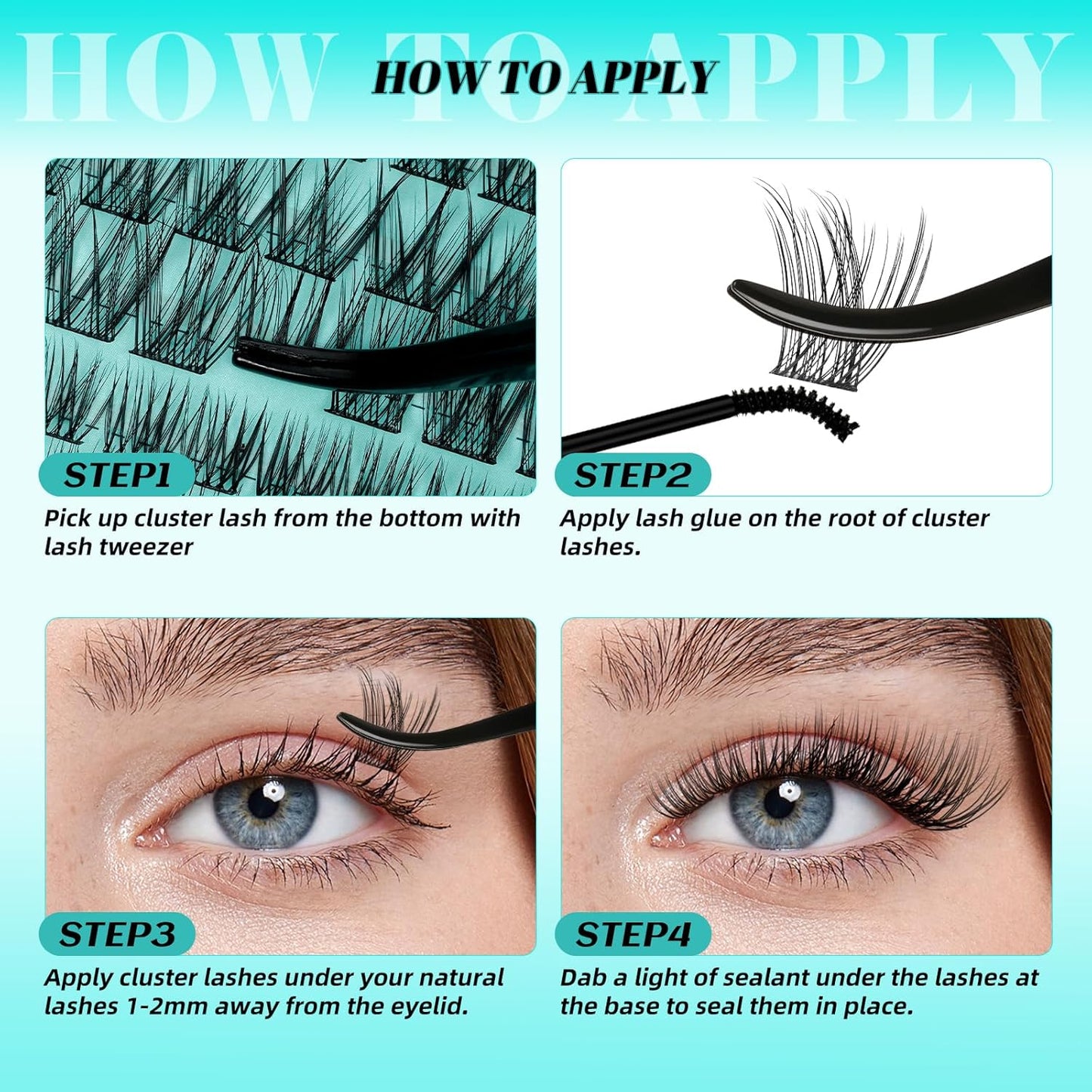 144Pcs Diy Lash Extension Kit Eyelash Clusters Individual Lashes Extensions Kits With Cluster Lashes Wispy, Lash Bond & Seal, Lash Remover,Applicator at Home Lash Extensions Kit(SMH,C-Mix10-16mm kit)