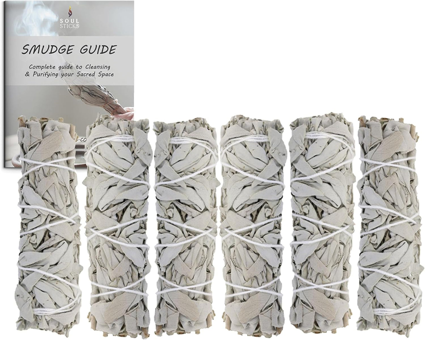 SOUL STICKS 9 Inch 6-Pack Organic California White Sage Smudge Sticks Bulk for Home Cleansing, Negative Energy Removal, Good Energy Meditation & Smudging Rituals | Pure Sage Bundles