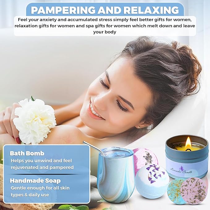 Spa Kit for Women - Spa birthday gifts for women - Relaxing Spa kit Basket- Self Care Package for women - lavender Relaxing Spa Gift Set - Spa Gift Set for Women, Sisters and Mothers Day