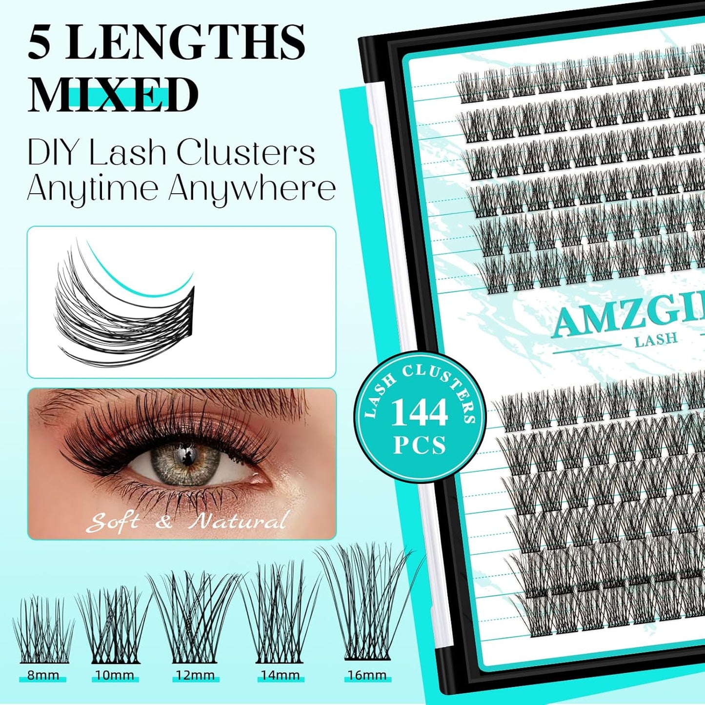 Lash Clusters Wispy 144PCS Eyelash Extension Cluster Lashes Individual Lashes DIY Lash Extension Natural Look Cluster Eyelash Extensions False Eyelashes at Home for Beginners(Daybreak,D-Mix8-16mm)
