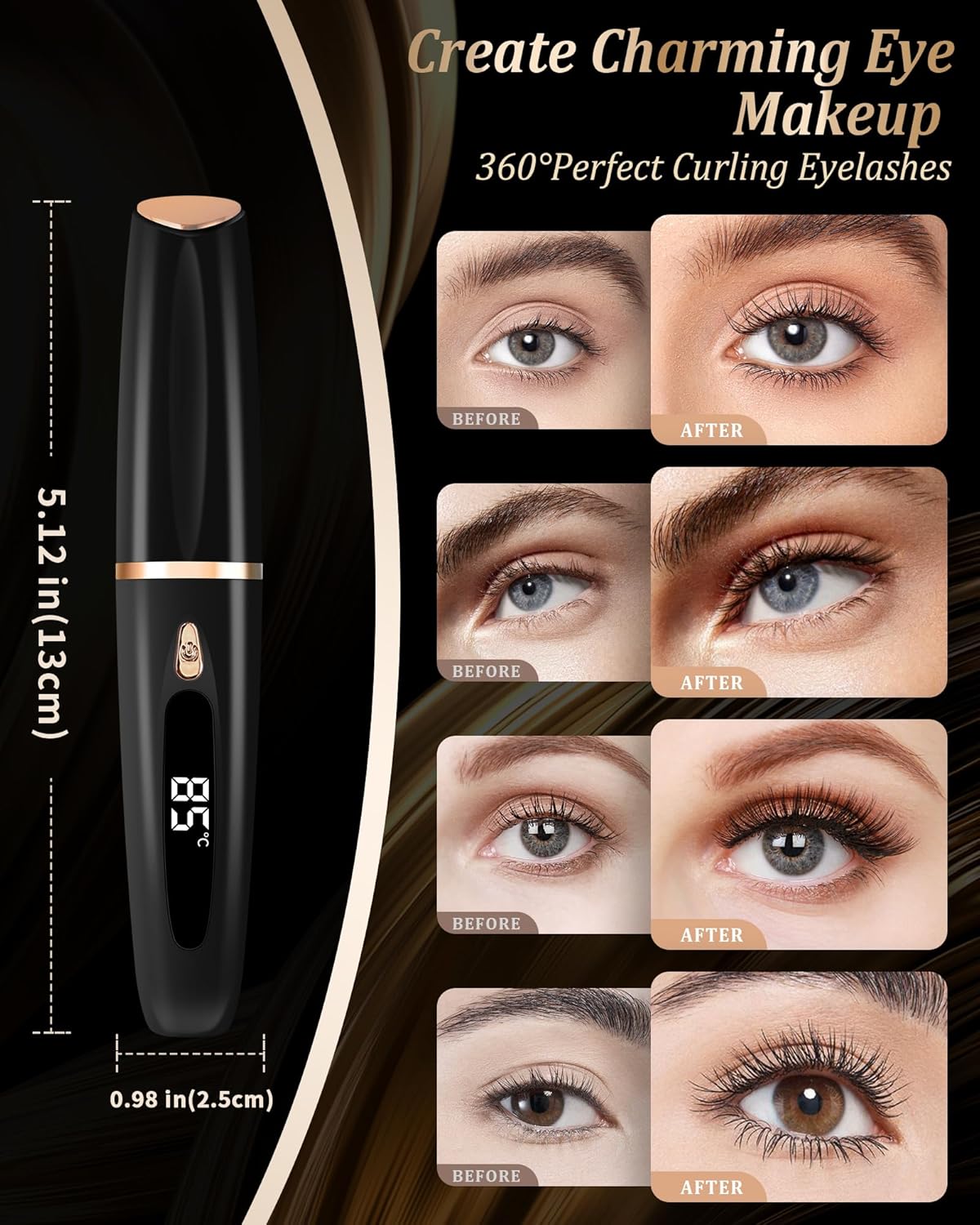 Heated Eyelash Curlers - Eye Lash Curler Heat with Eyelash Comb - Electric Eyelash Curler - Rizador De Pestañasey LED Display 3 Temp Settings USB Charge Natural Curling 24H for Women Makeup Tool Gifts