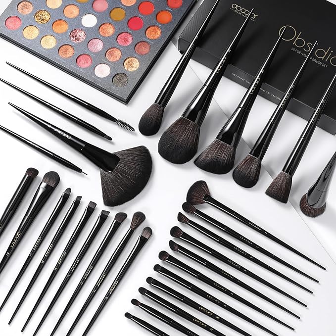 Docolor Makeup Brushes Set Professional 30Pcs Obsidian Makeup Brushes Premium Synthetic Powder Kabuki Foundation Contour Blush Concealer Eye Shadow Blending Eyeliner Crease Eyebrow Make Up Brush Kit